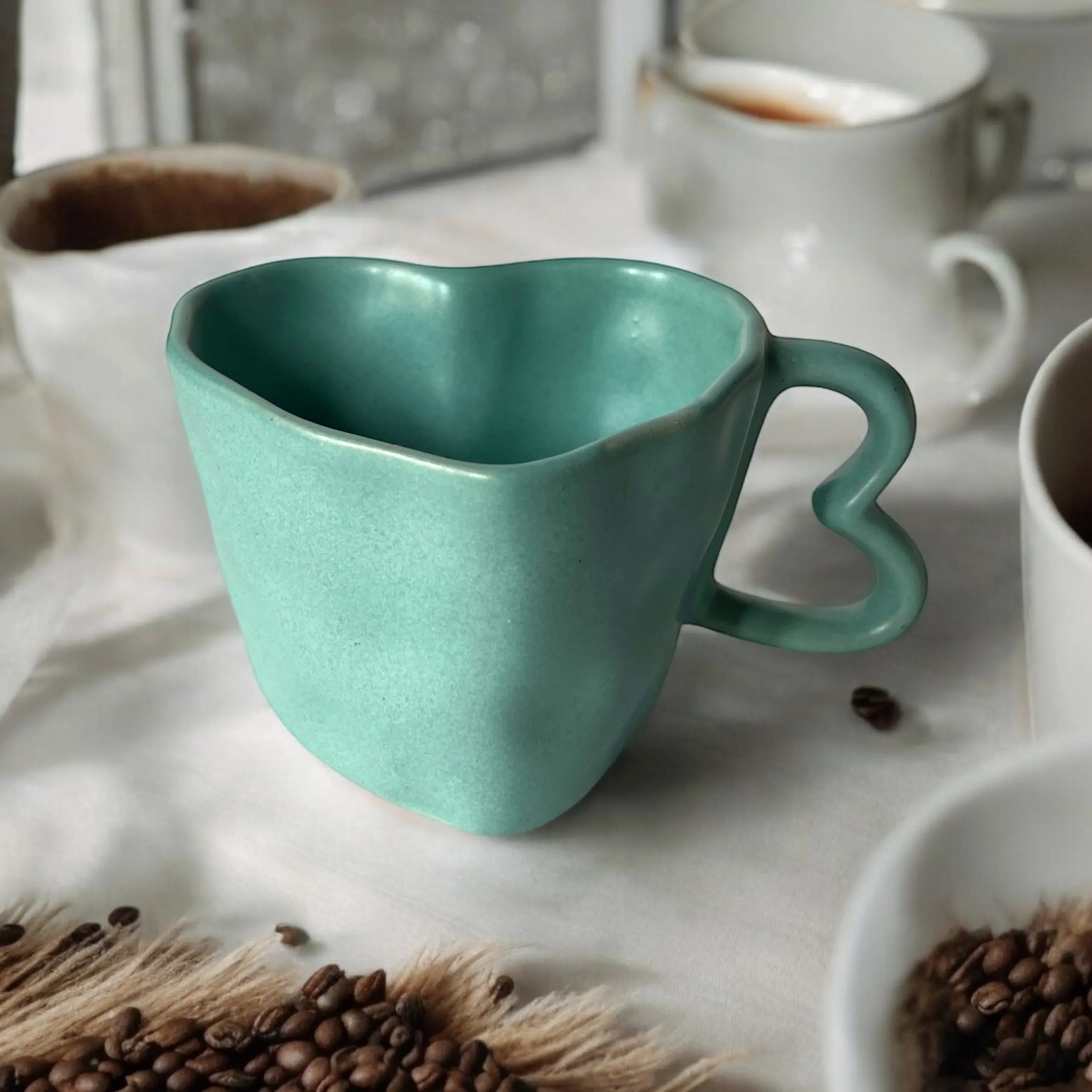 Aqua Green Hearts Coffee Mugs - Clayful Homes