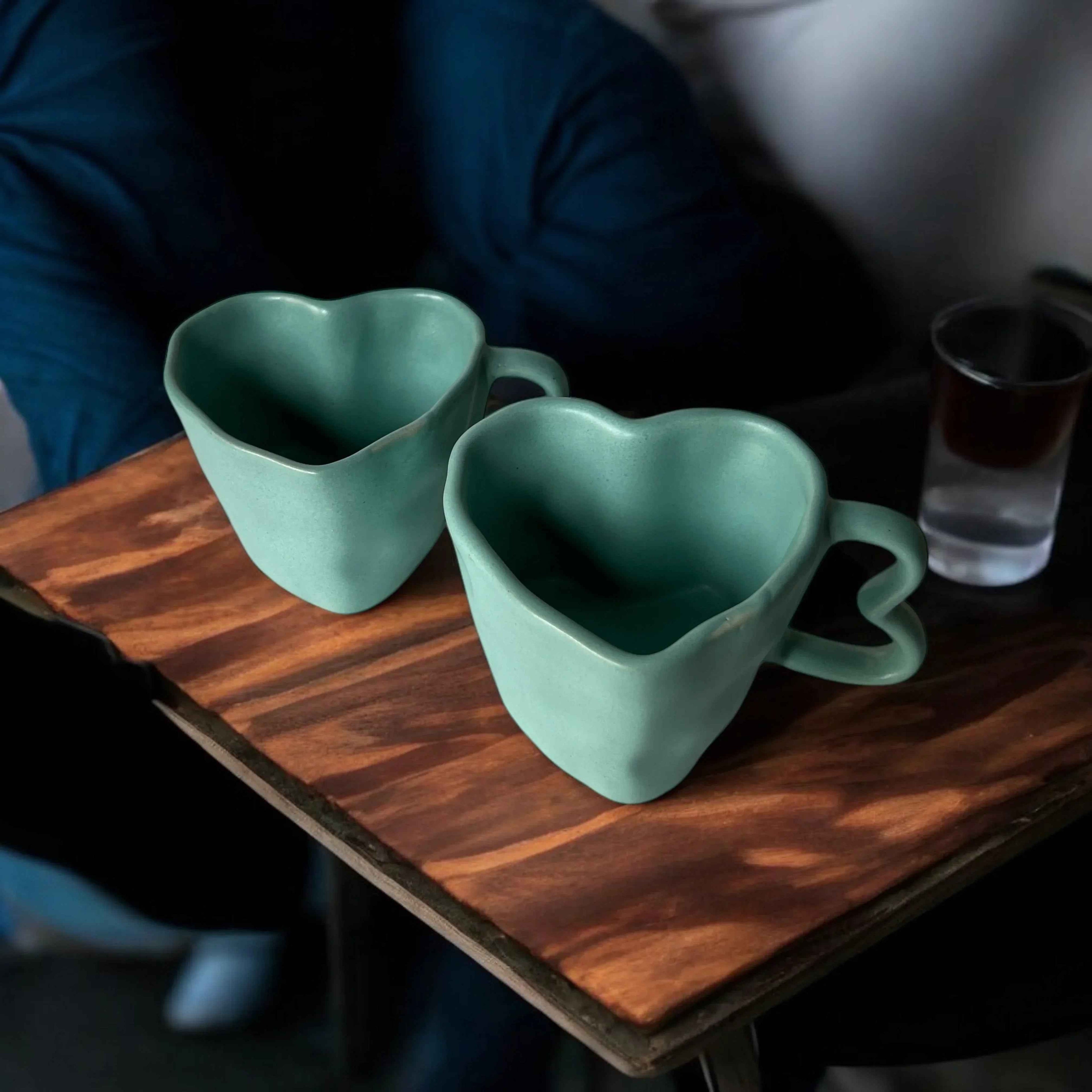 Aqua Green Hearts Coffee Mugs