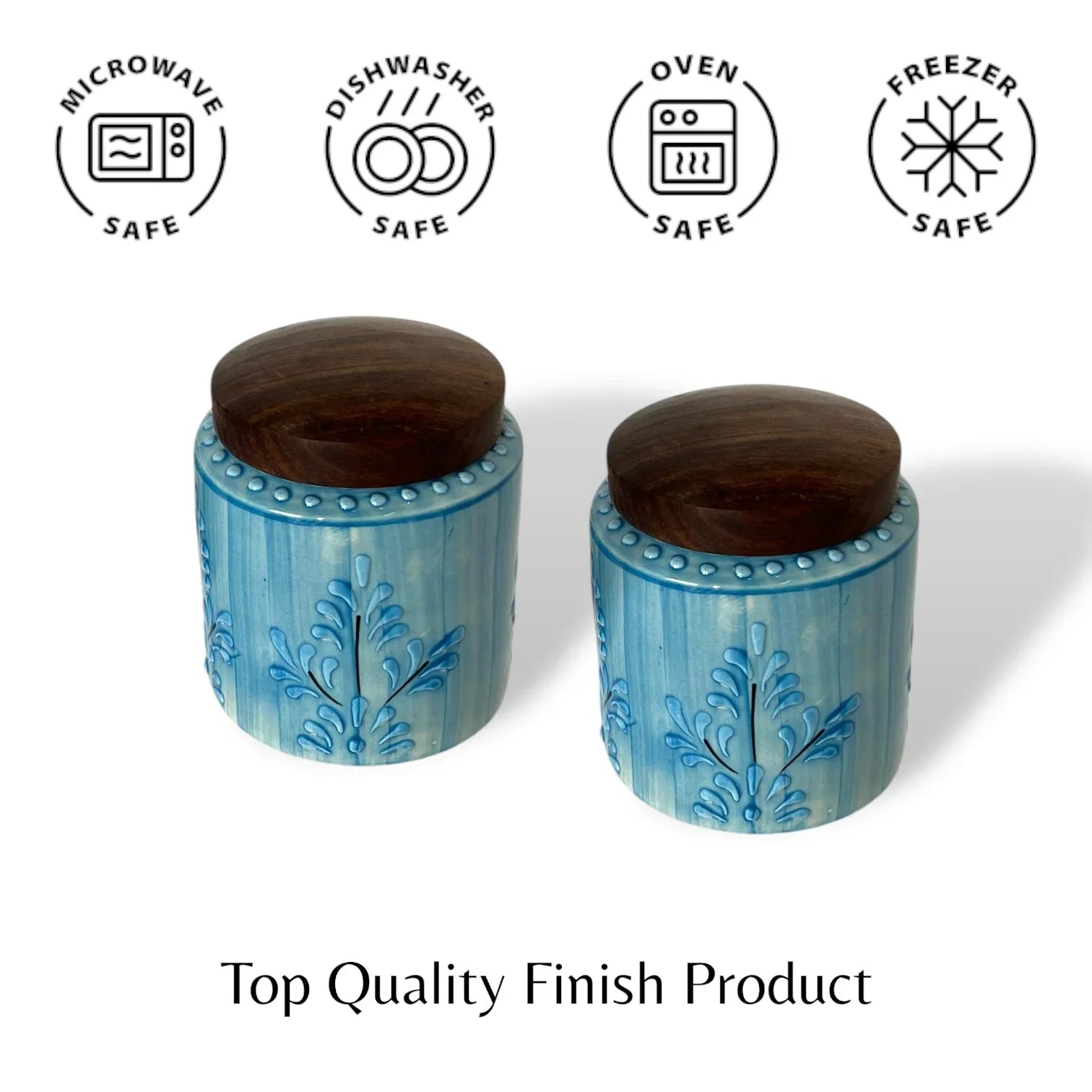 Embossed Blue Jar (Set of 1) - Clayful Homes