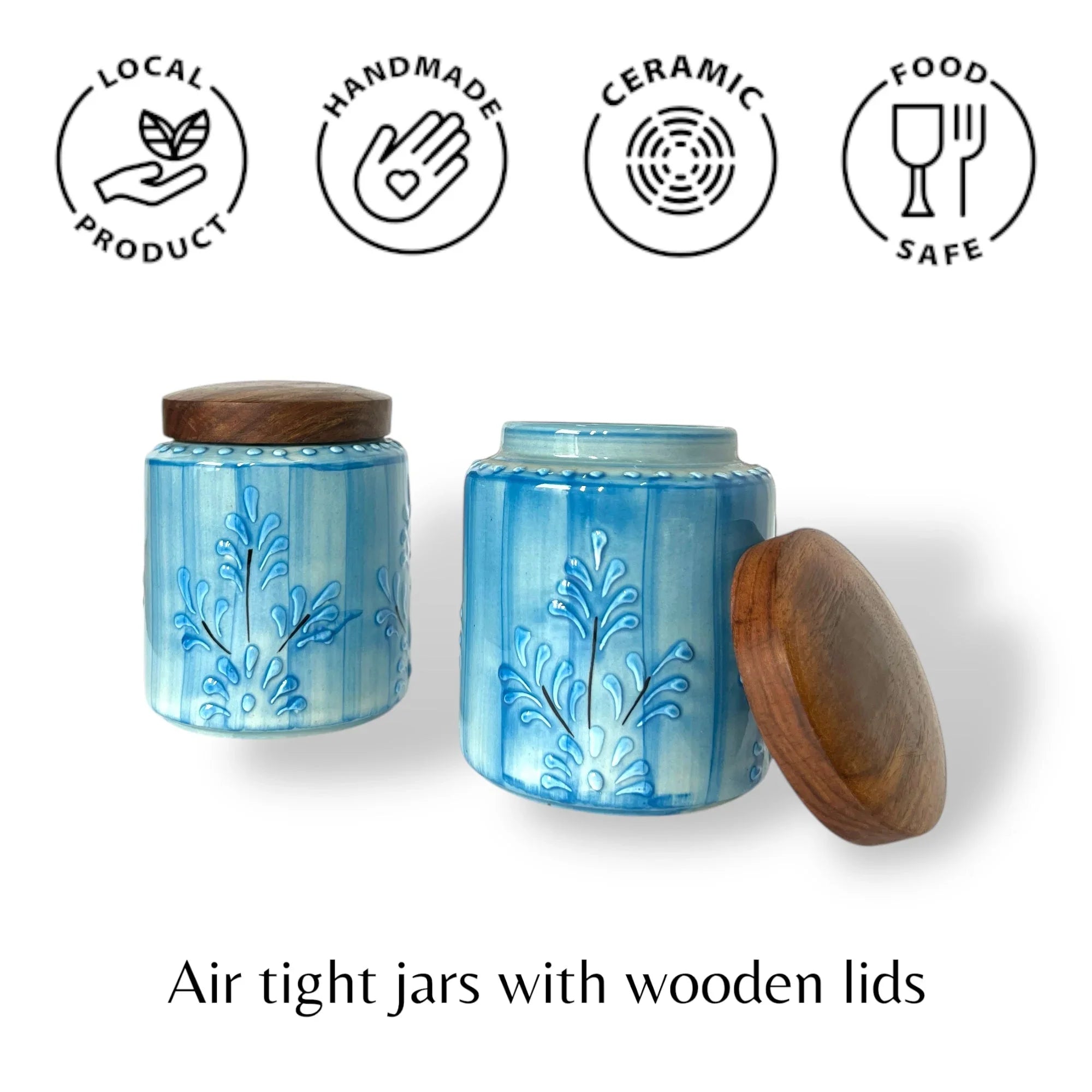 Embossed Blue Jar (Set of 1) - Clayful Homes