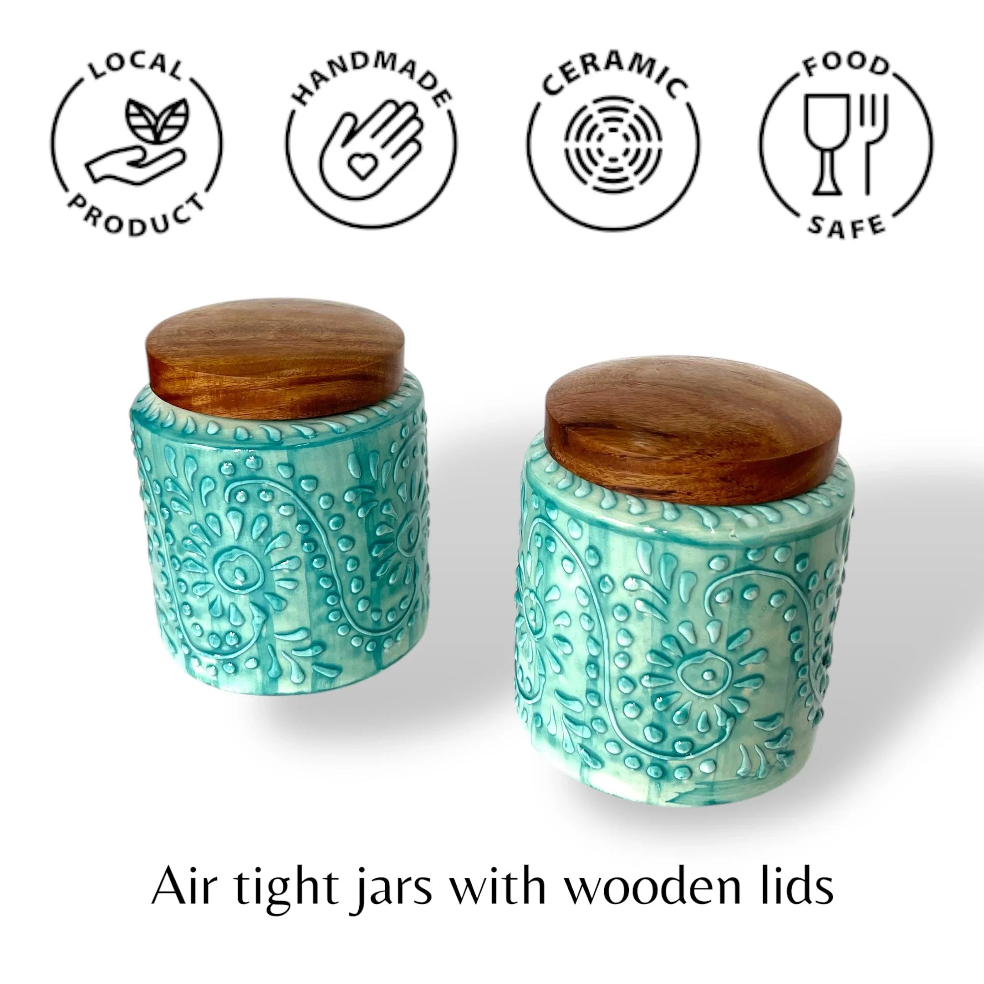 Embossed Sea Green Jar (Set of 1) - Clayful Homes