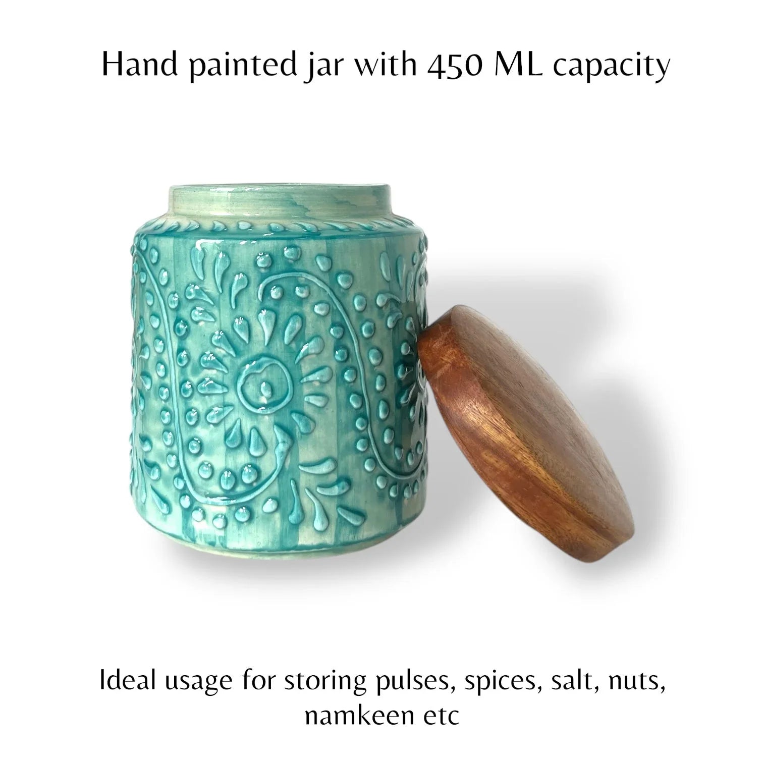 Embossed Sea Green Jar (Set of 1) - Clayful Homes