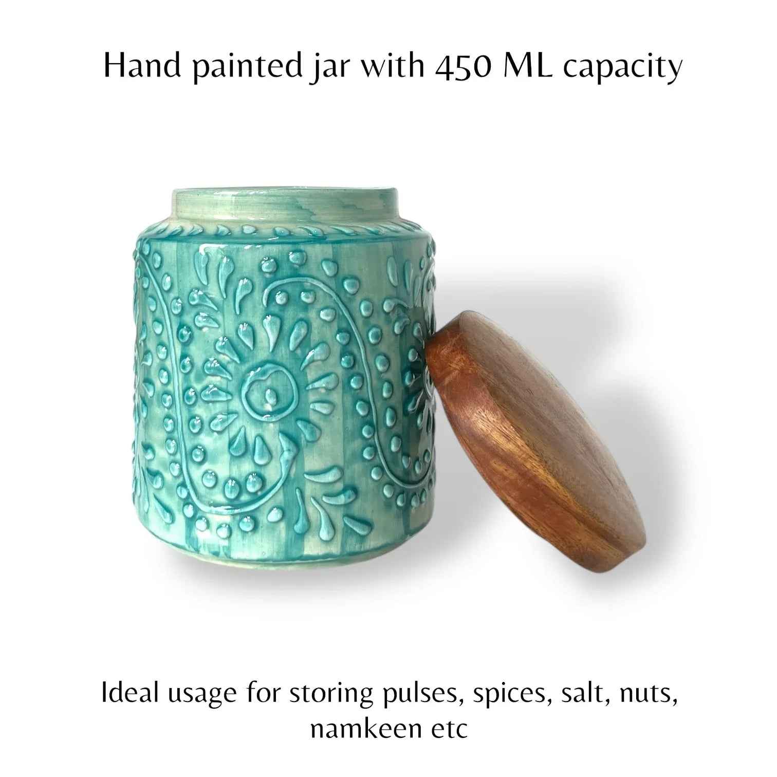 Embossed Sea Green Jar (Set of 1) - Clayful Homes