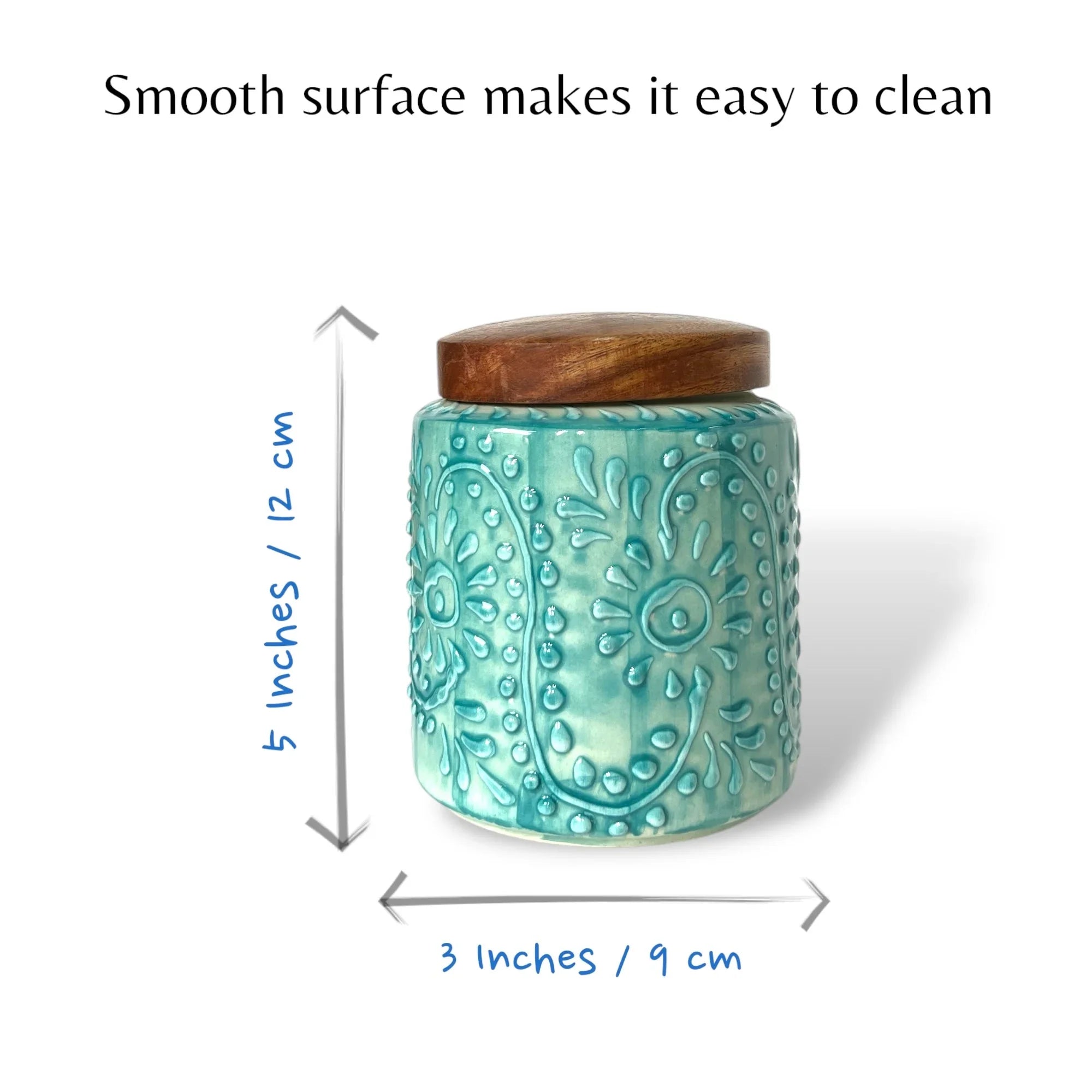 Embossed Sea Green Jar (Set of 1) - Clayful Homes
