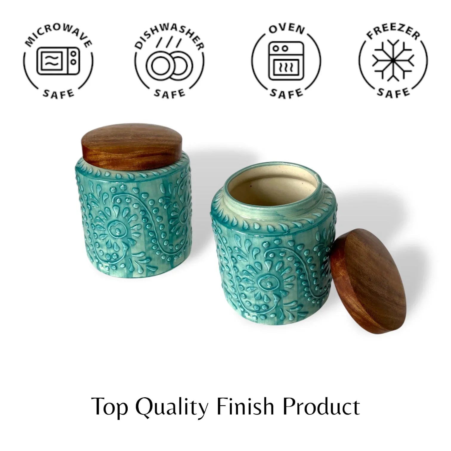 Embossed Sea Green Jar (Set of 1) - Clayful Homes