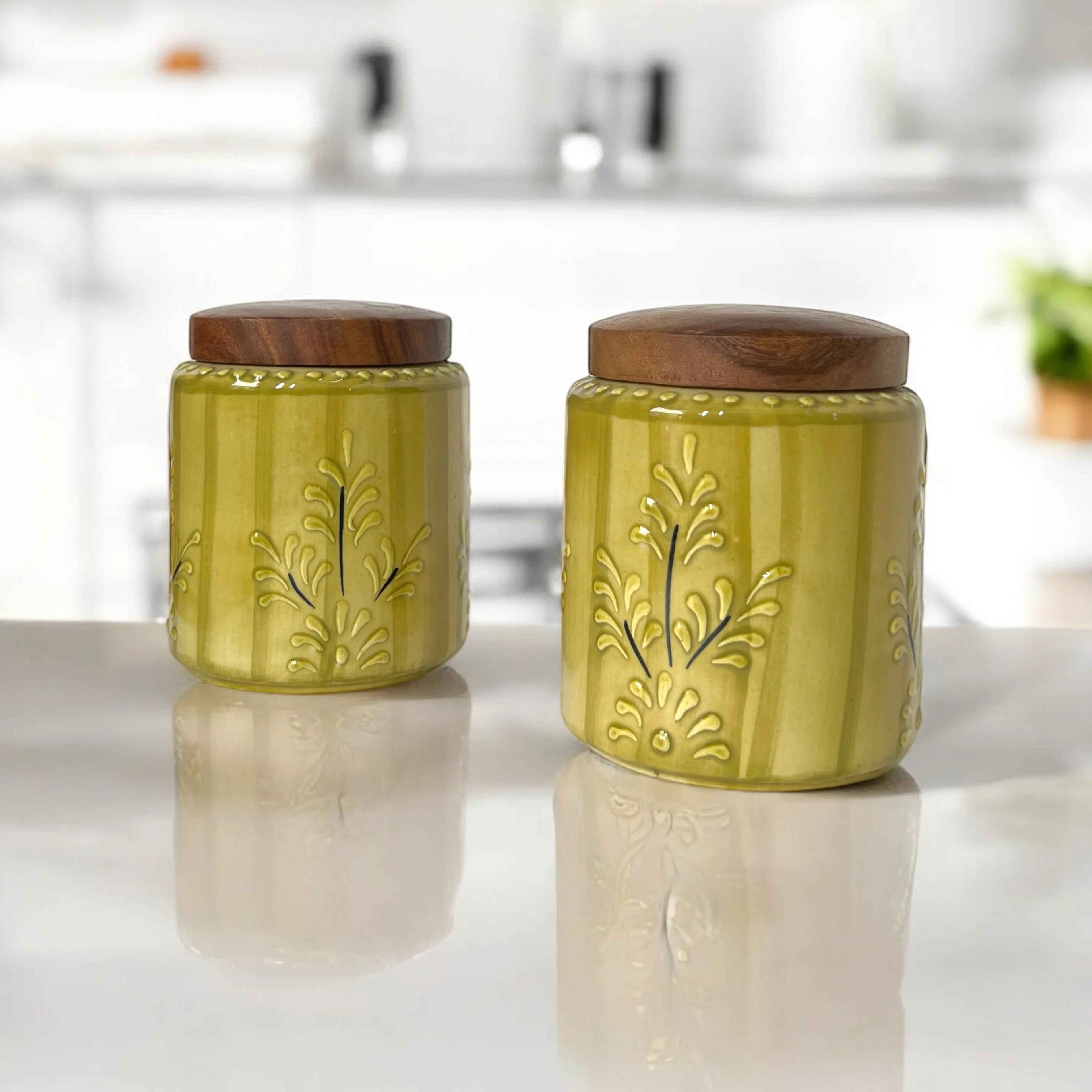 Embossed Mustard Jar (Set of 1) - Clayful Homes