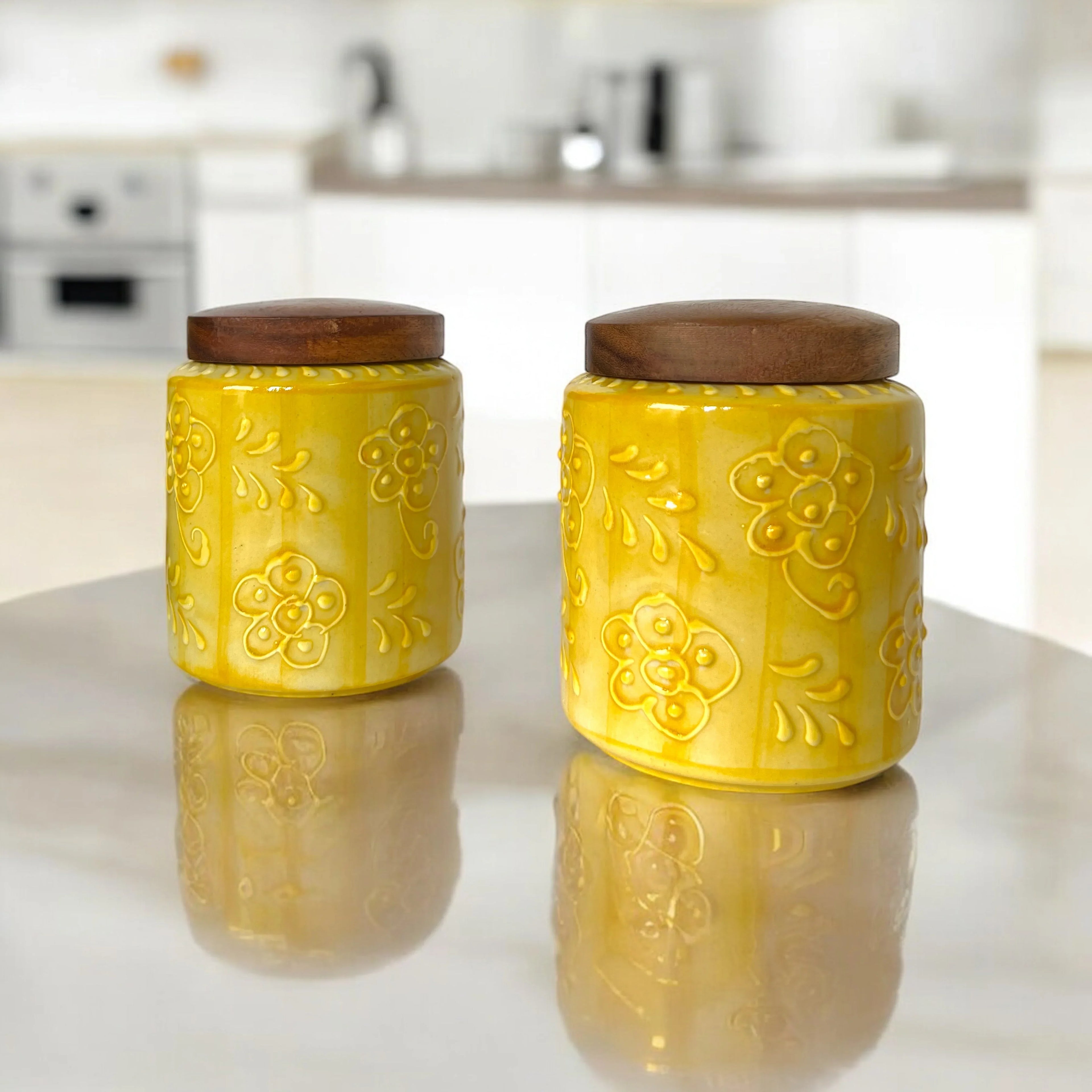 Embossed Yellow Jar (Set of 1) - Clayful Homes