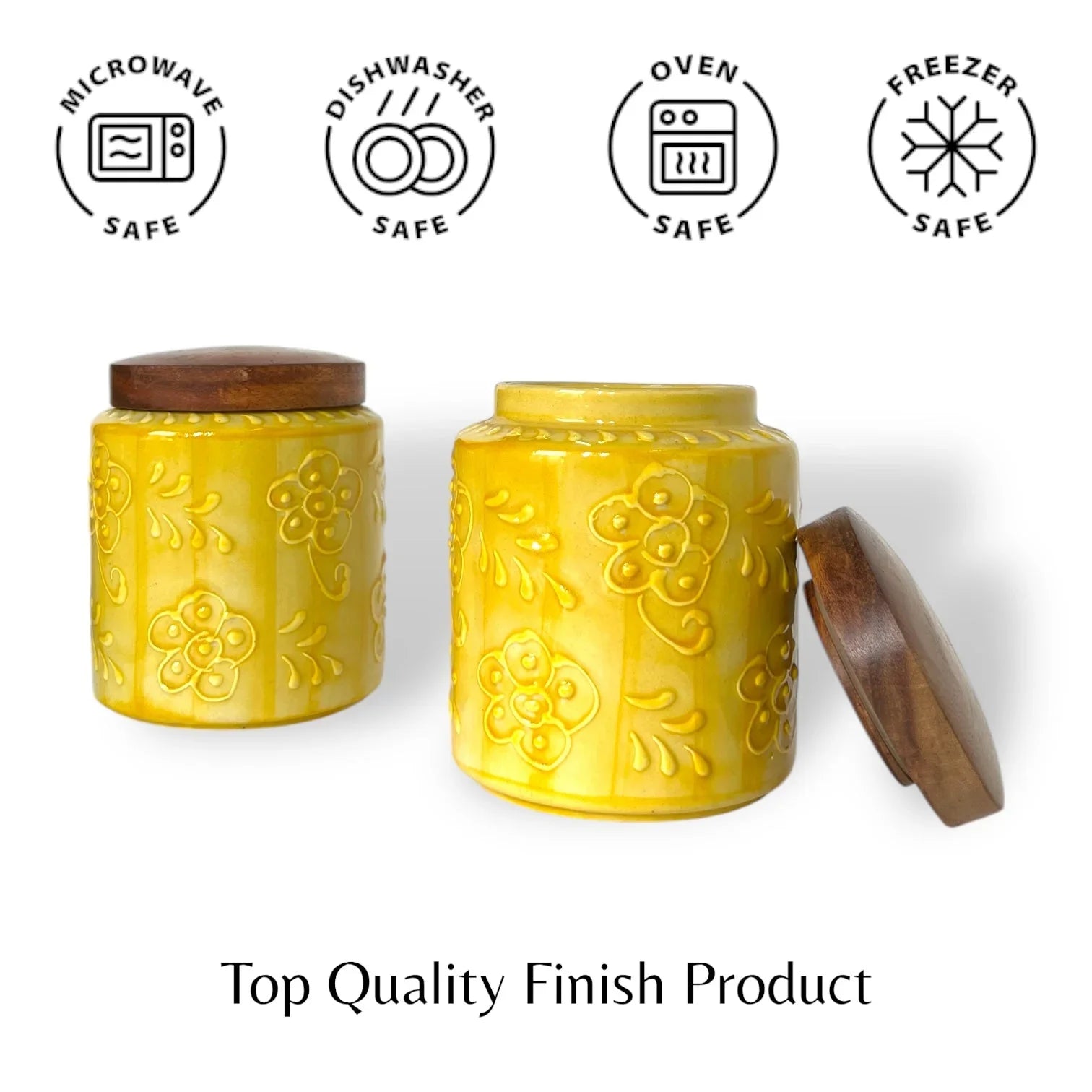 Embossed Yellow Jar (Set of 1) - Clayful Homes