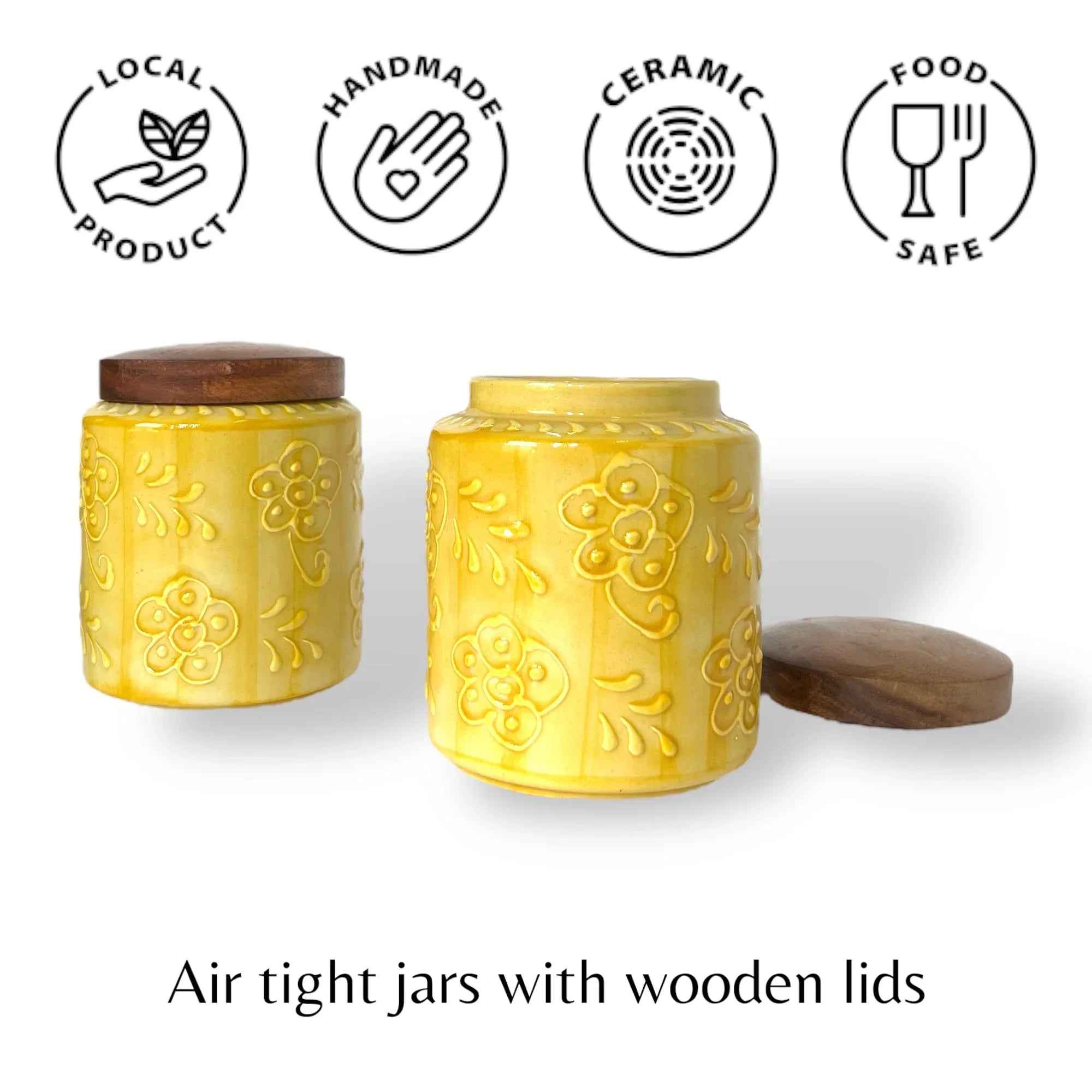 Embossed Yellow Jar (Set of 1) - Clayful Homes