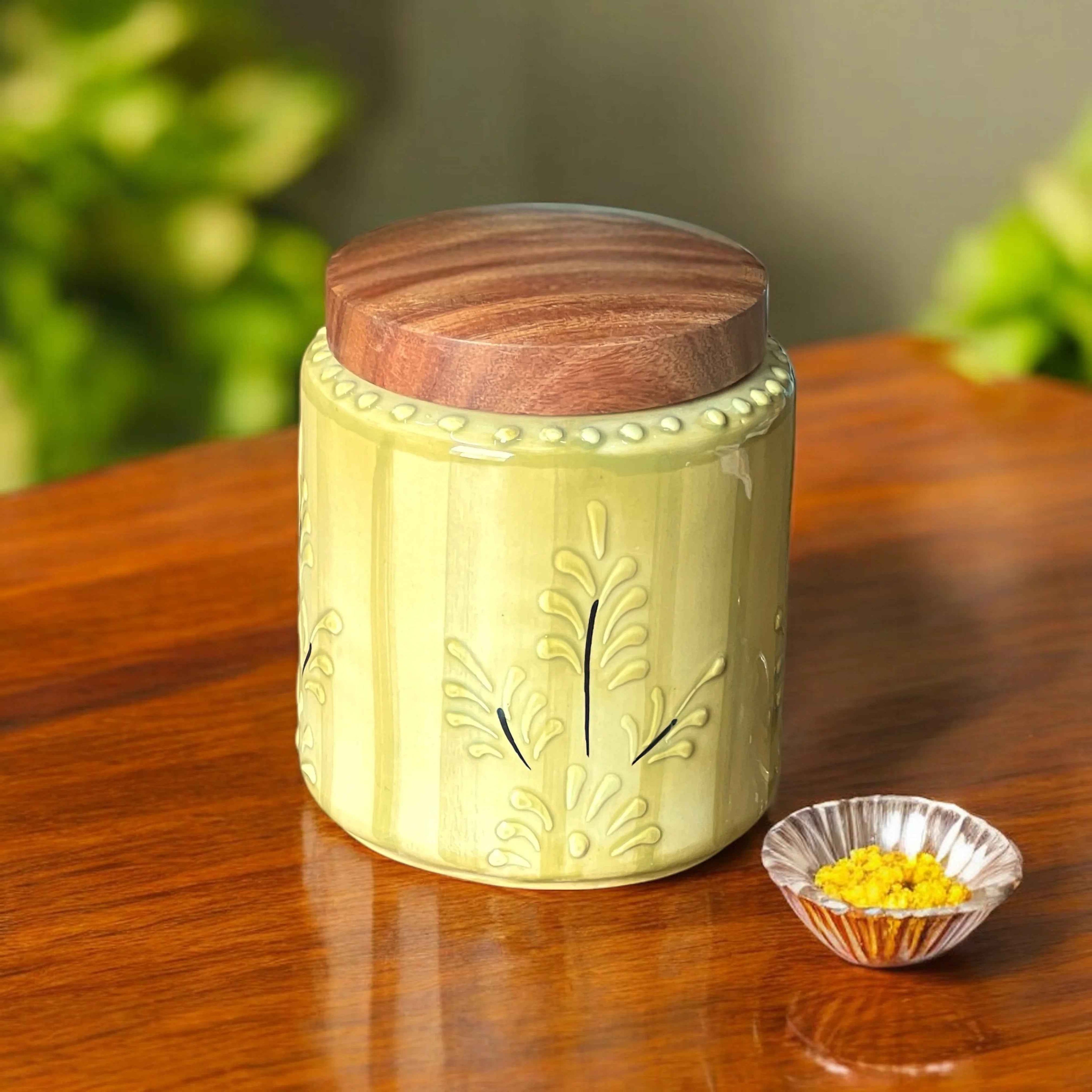 Embossed Mustard Jar (Set of 1) - Clayful Homes