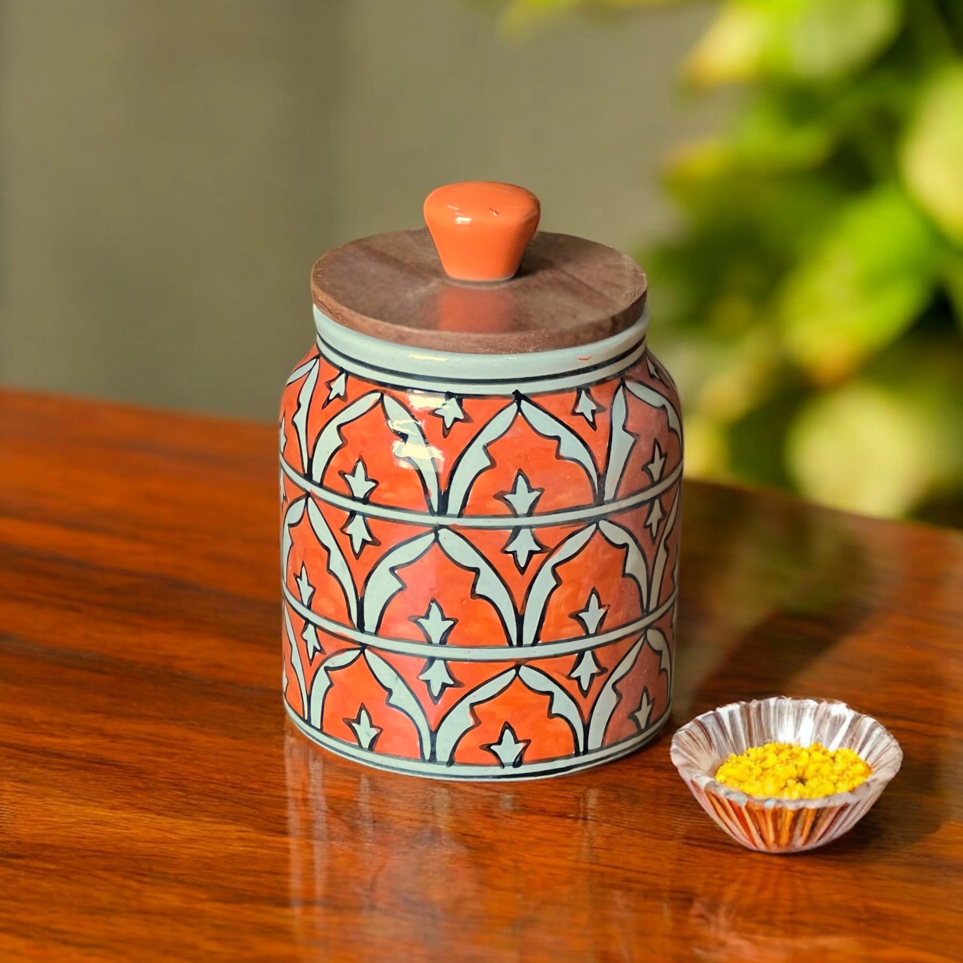 Orange Mughal Garden Jar (Set of 1) - Clayful Homes
