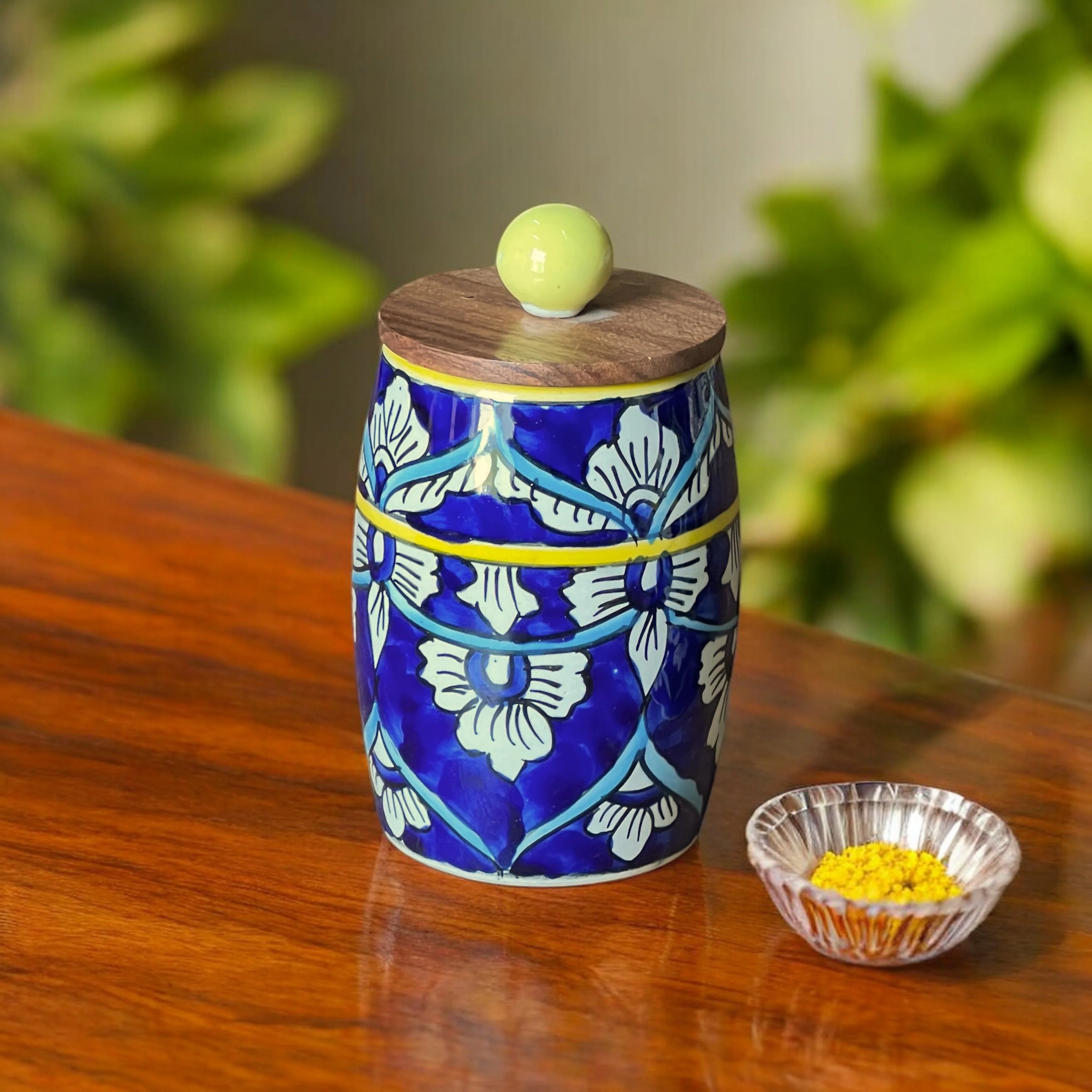 Blue Mughal Drum Jar (Set of 1) - Clayful Homes