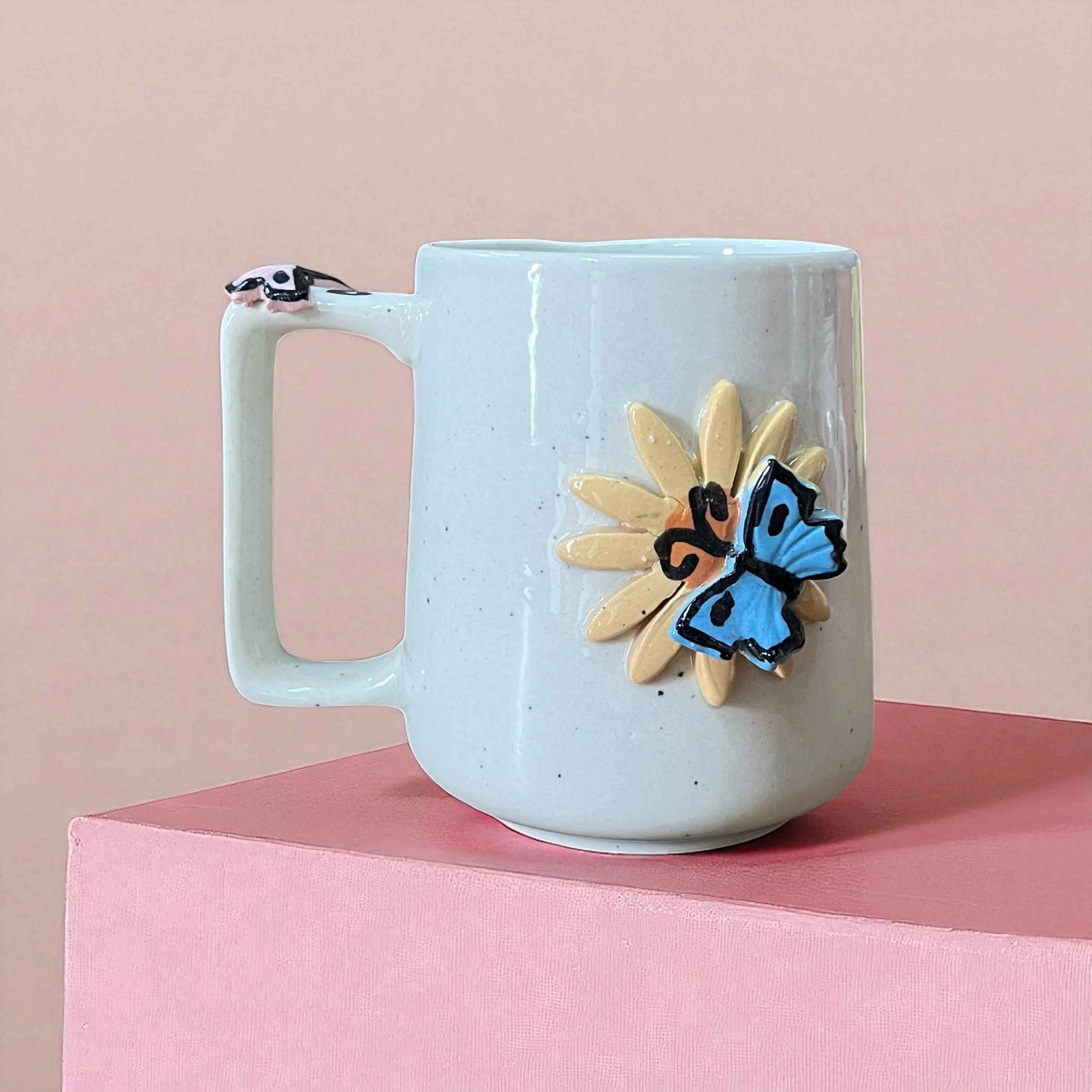 Butterfly Floral Ceramic Coffee Mugs - Clayful Homes