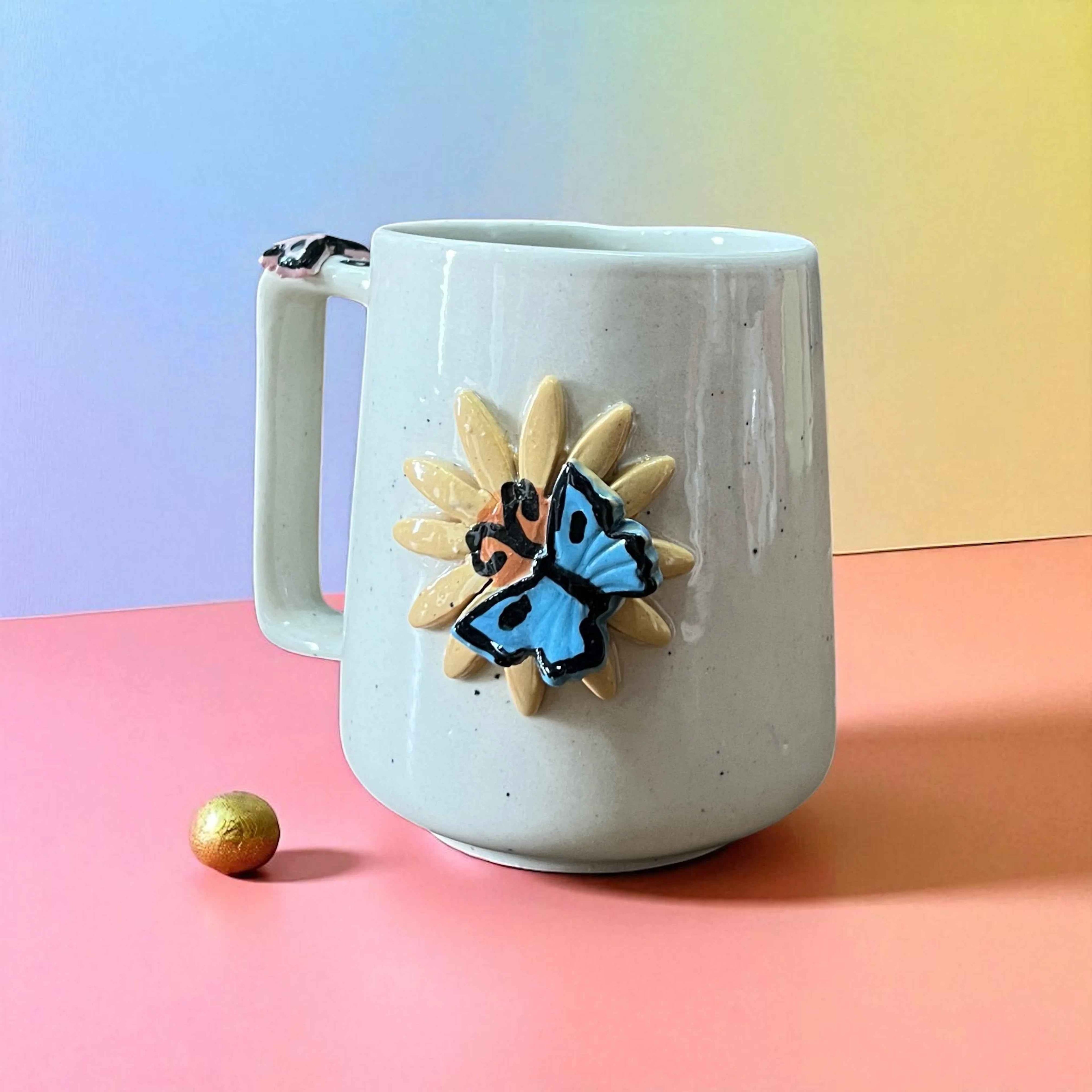 Butterfly Floral Ceramic Coffee Mugs - Clayful Homes