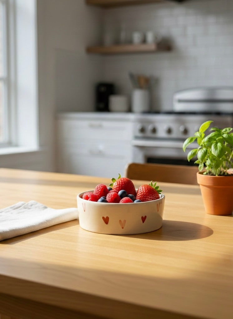 Heart Patterned Flat Snack Bowl