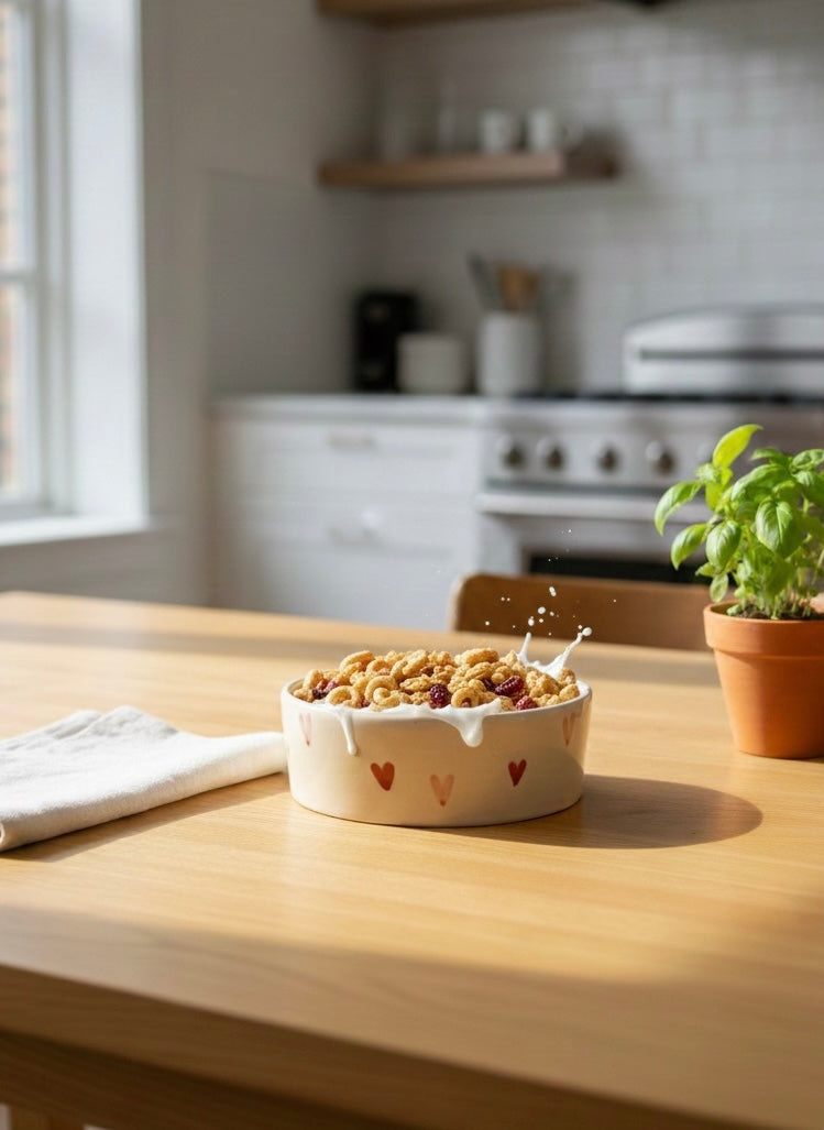 Heart Patterned Flat Snack Bowl