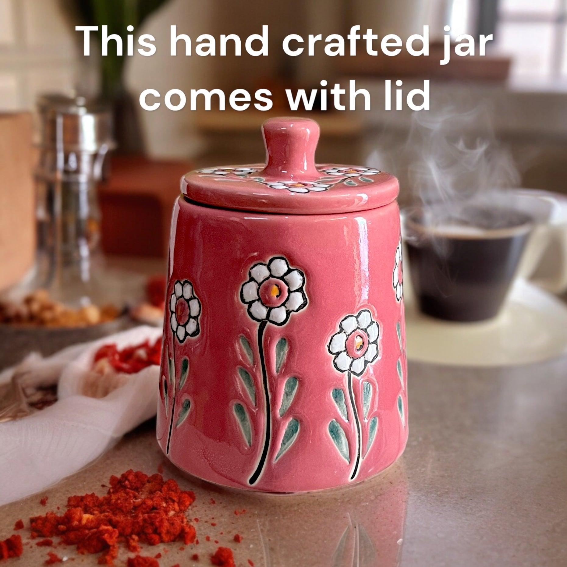 Floral Pink Jar - Clayful Homes