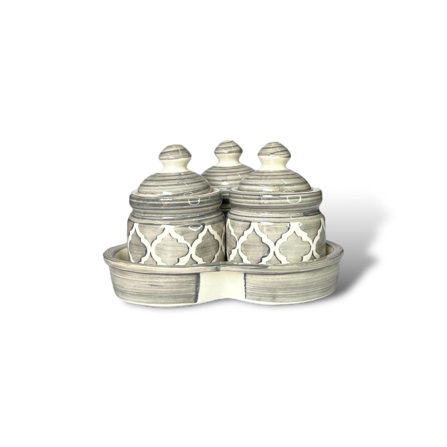 Grey Picke Jars Set with Tray - Clayful Homes