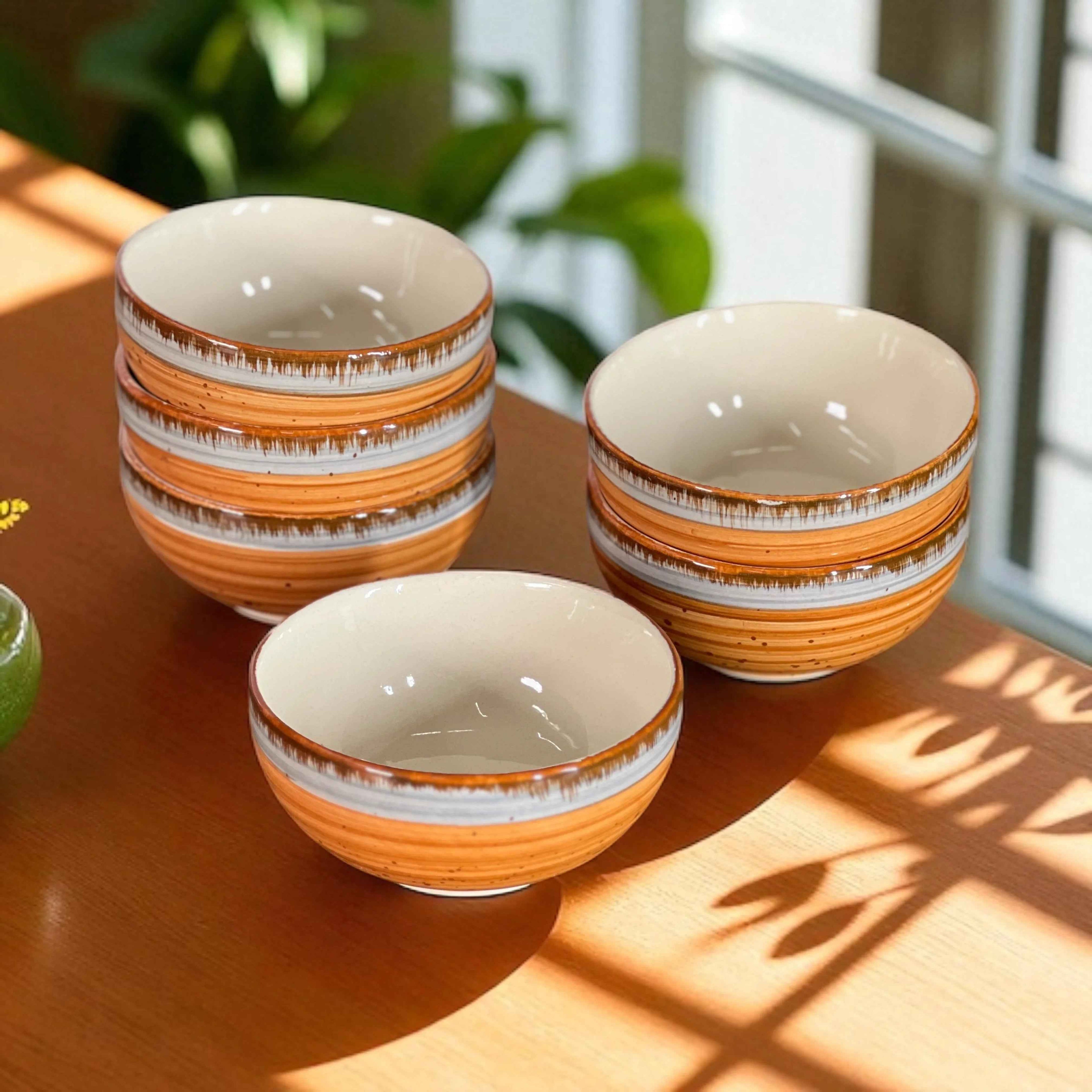 Orange Spiral Ceramic Soup Bowls Set of 6 - Clayful Homes