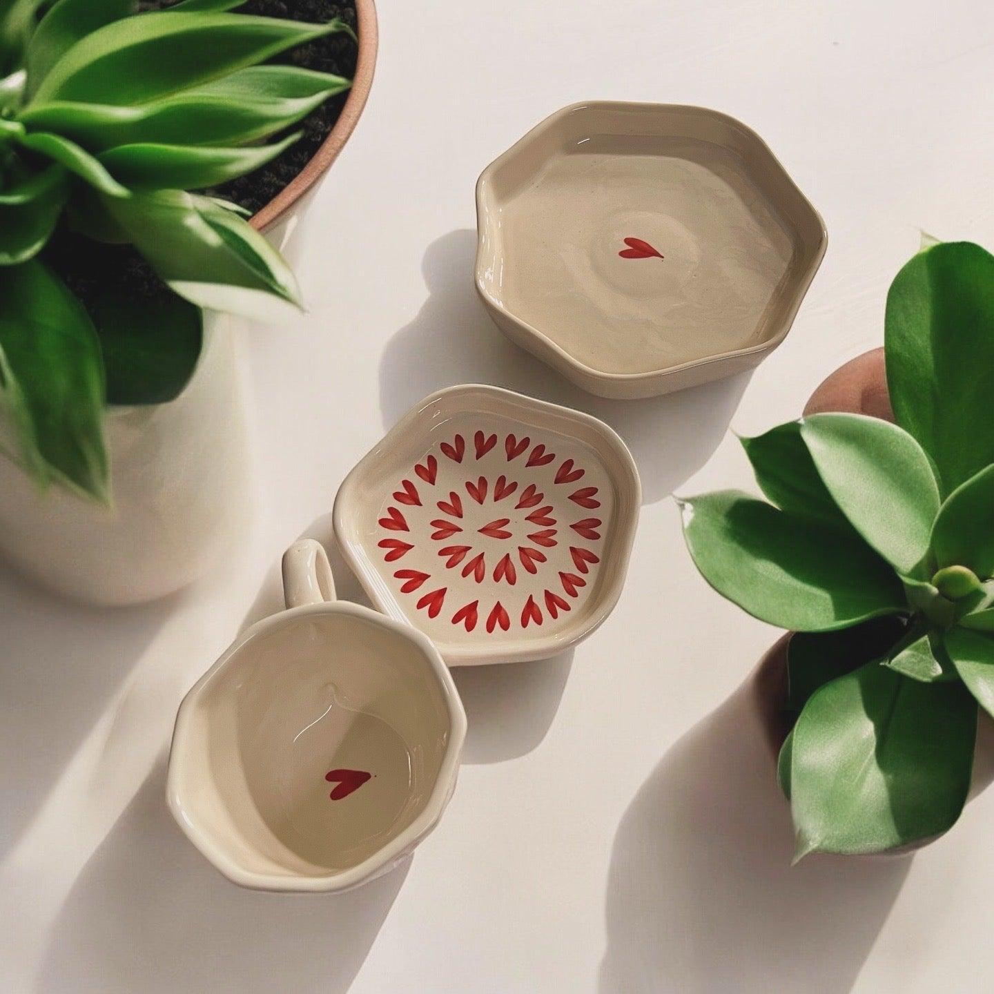 Over the Hearts Coffee Mug and Bowl Set - Clayful Homes