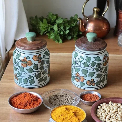 Mughal Bageecha Jar (Set of 1) - Clayful Homes