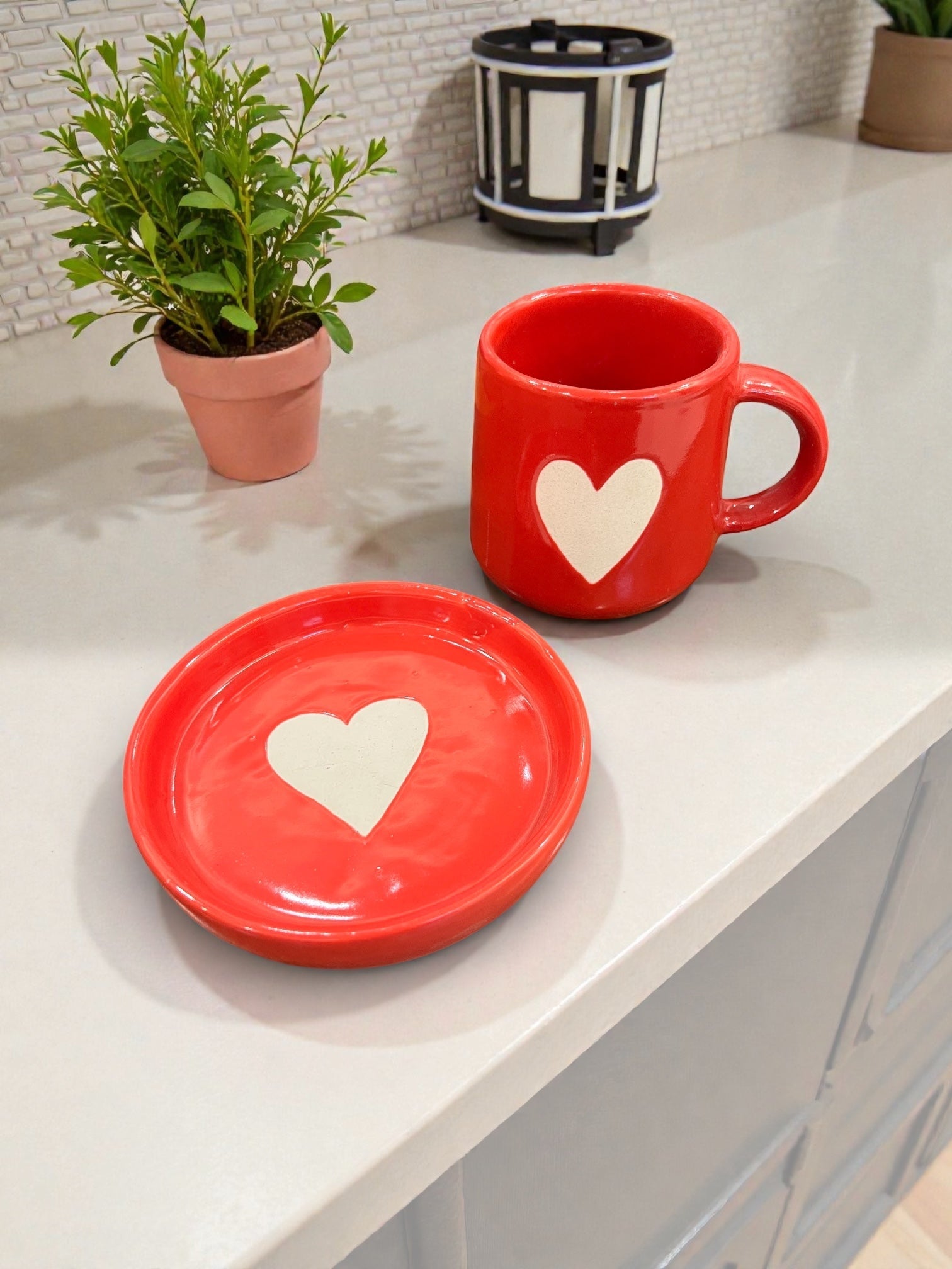 Red Heart Mug & Saucer (Pack of 1)