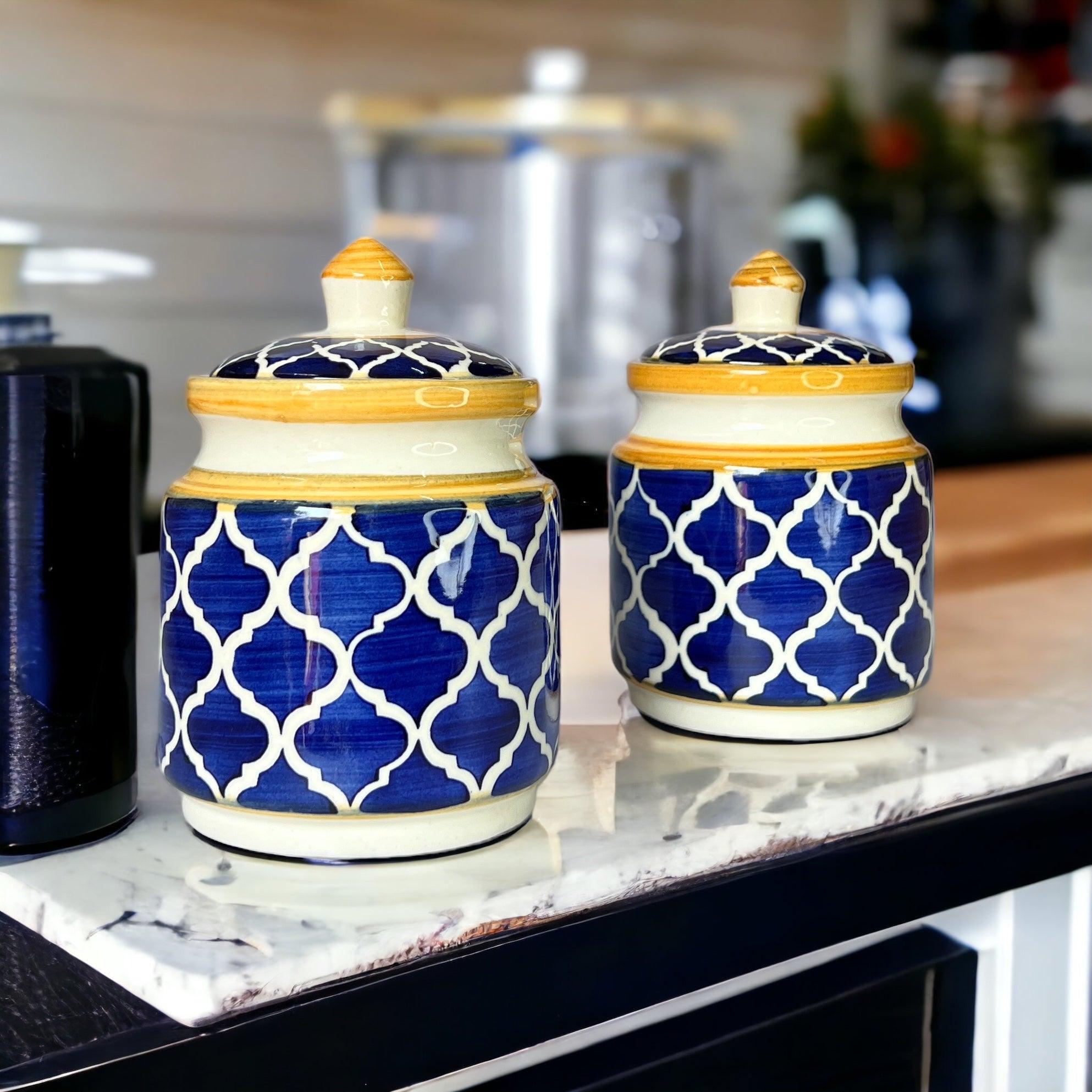 Two Morrocon Yellow Blue Jars - Clayful Homes