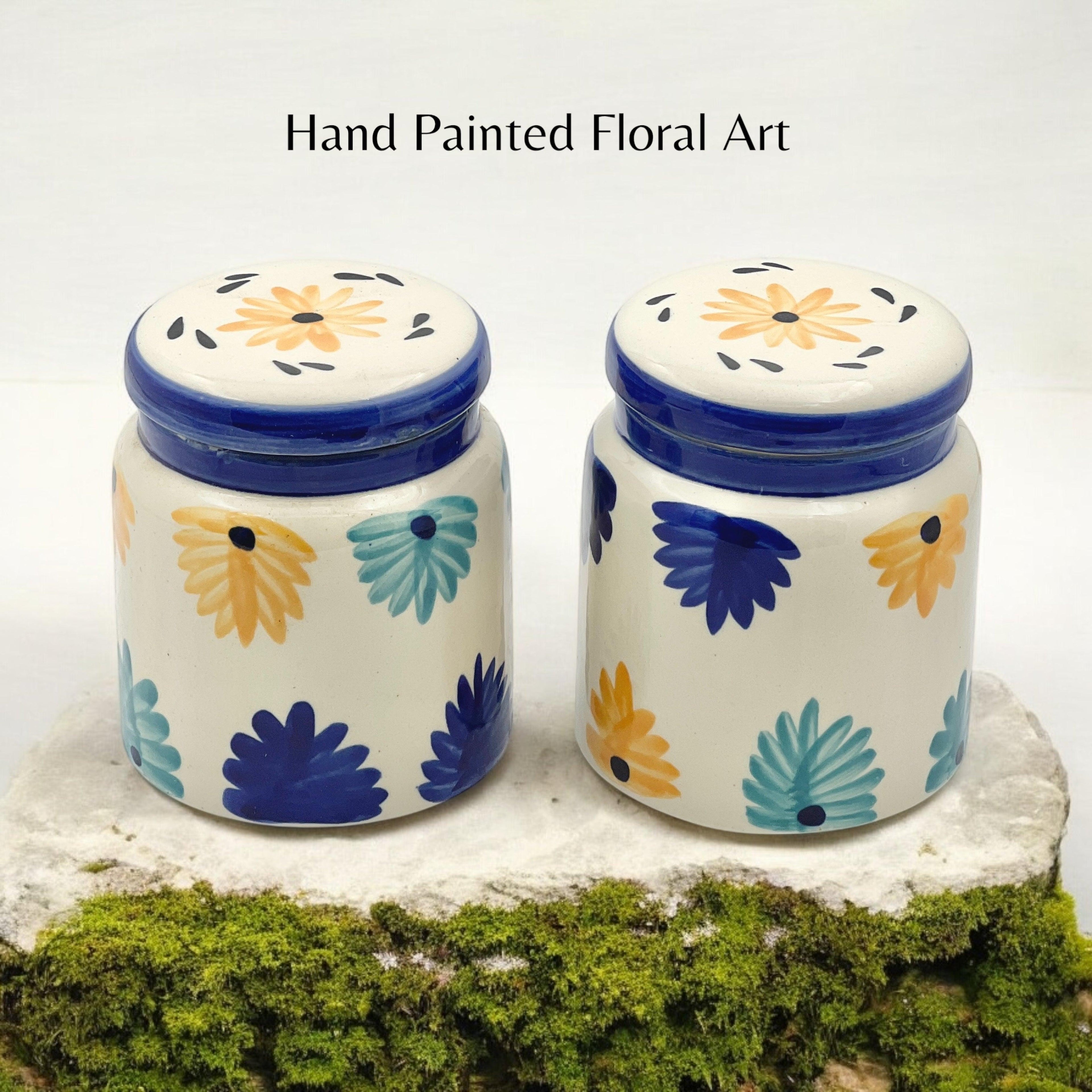Yellow & Blue Floral Jars - Clayful Homes