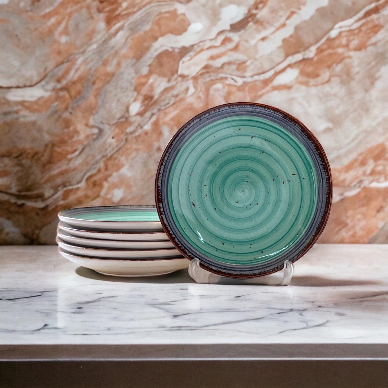 Green & Brown Quarter Plates (7 Inch, Set of 6) - Clayful Homes