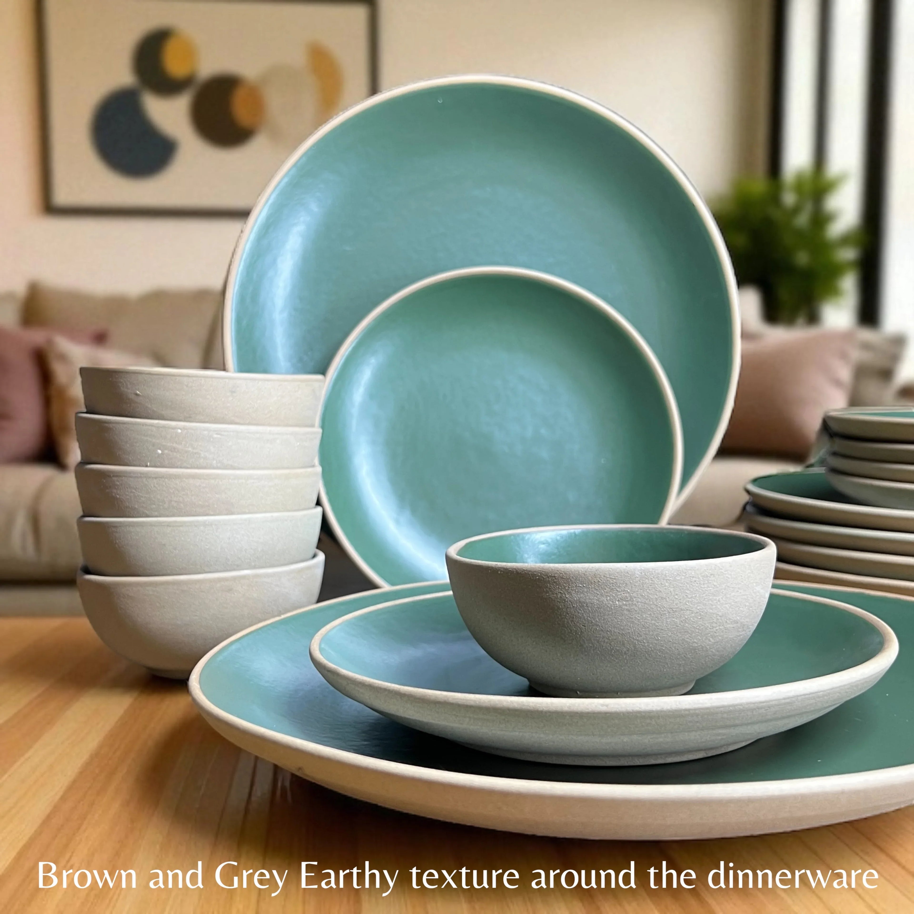 Earthy Green Dinner set (18pcs) - Clayful Homes