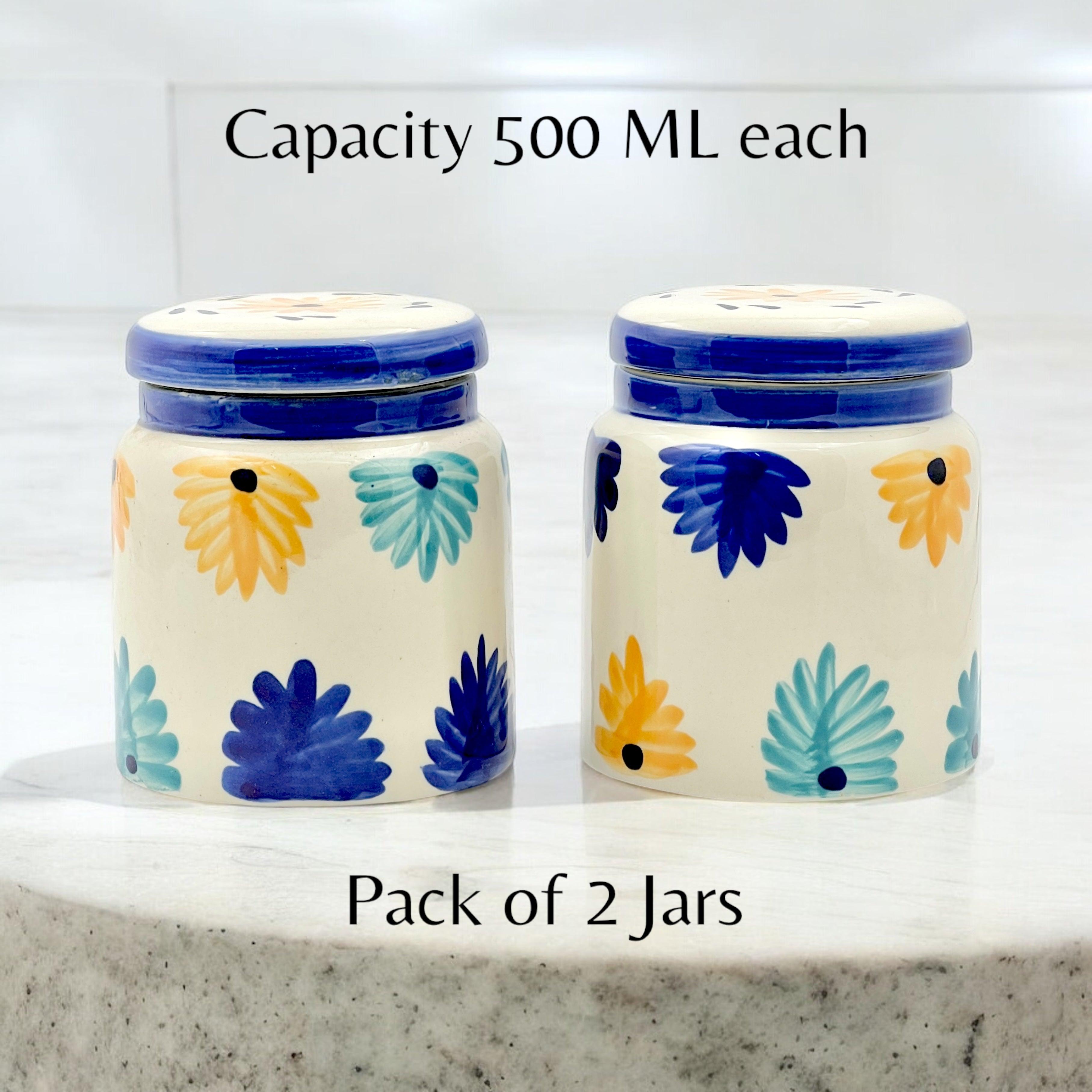 Yellow & Blue Floral Jars - Clayful Homes