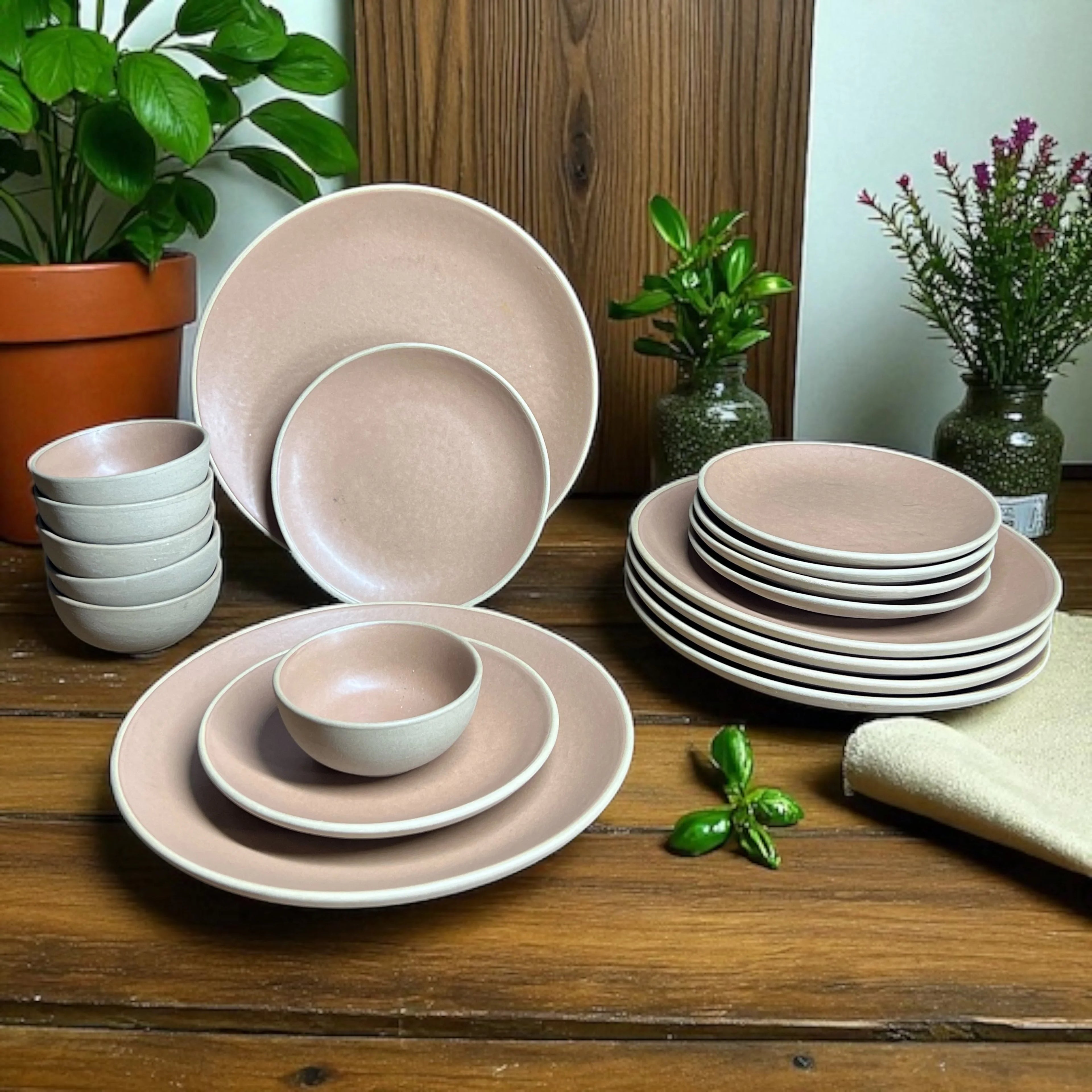 Earthy Brown Dinner set (18pcs) - Clayful Homes