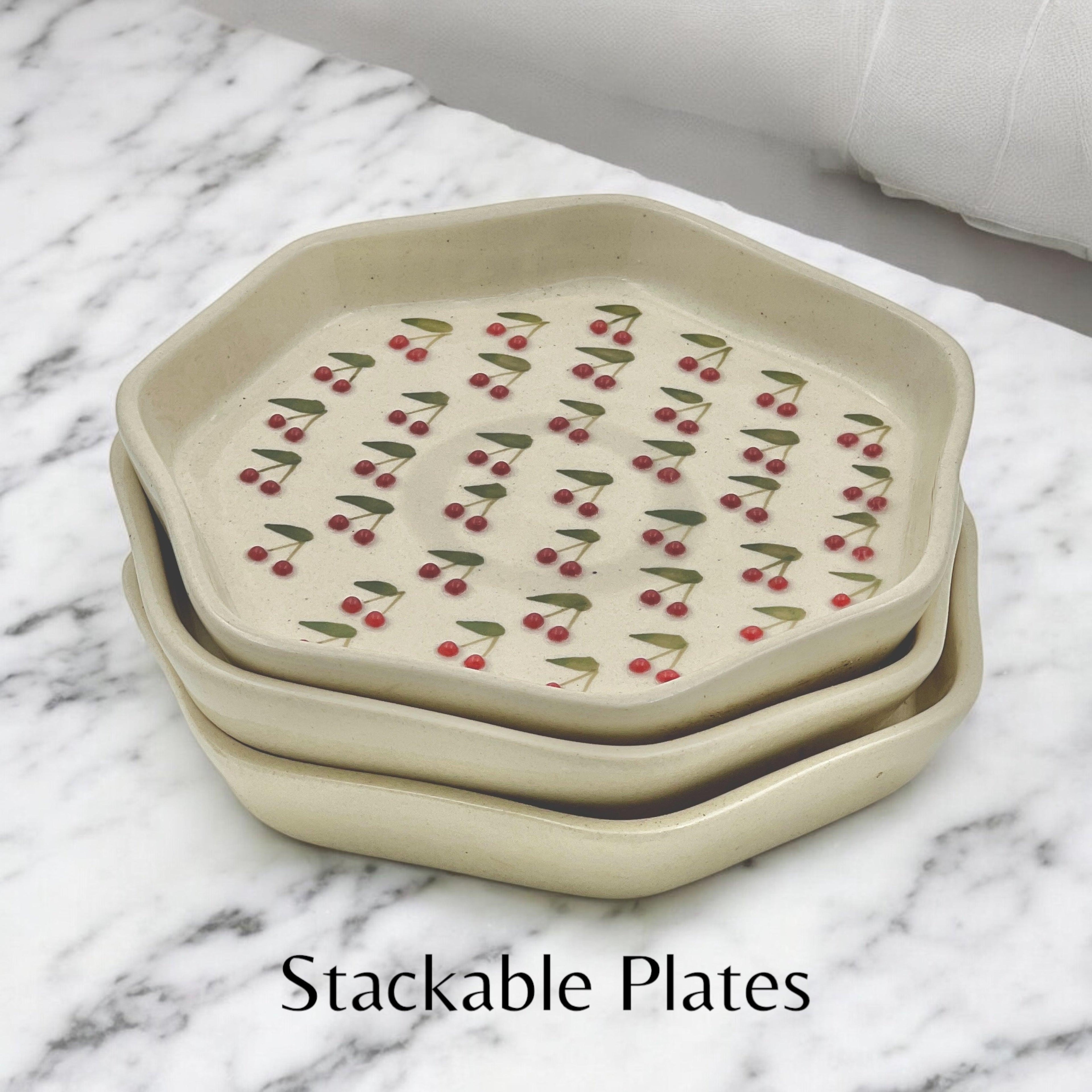 Four Cherry Snack/Dessert Plates - Clayful Homes