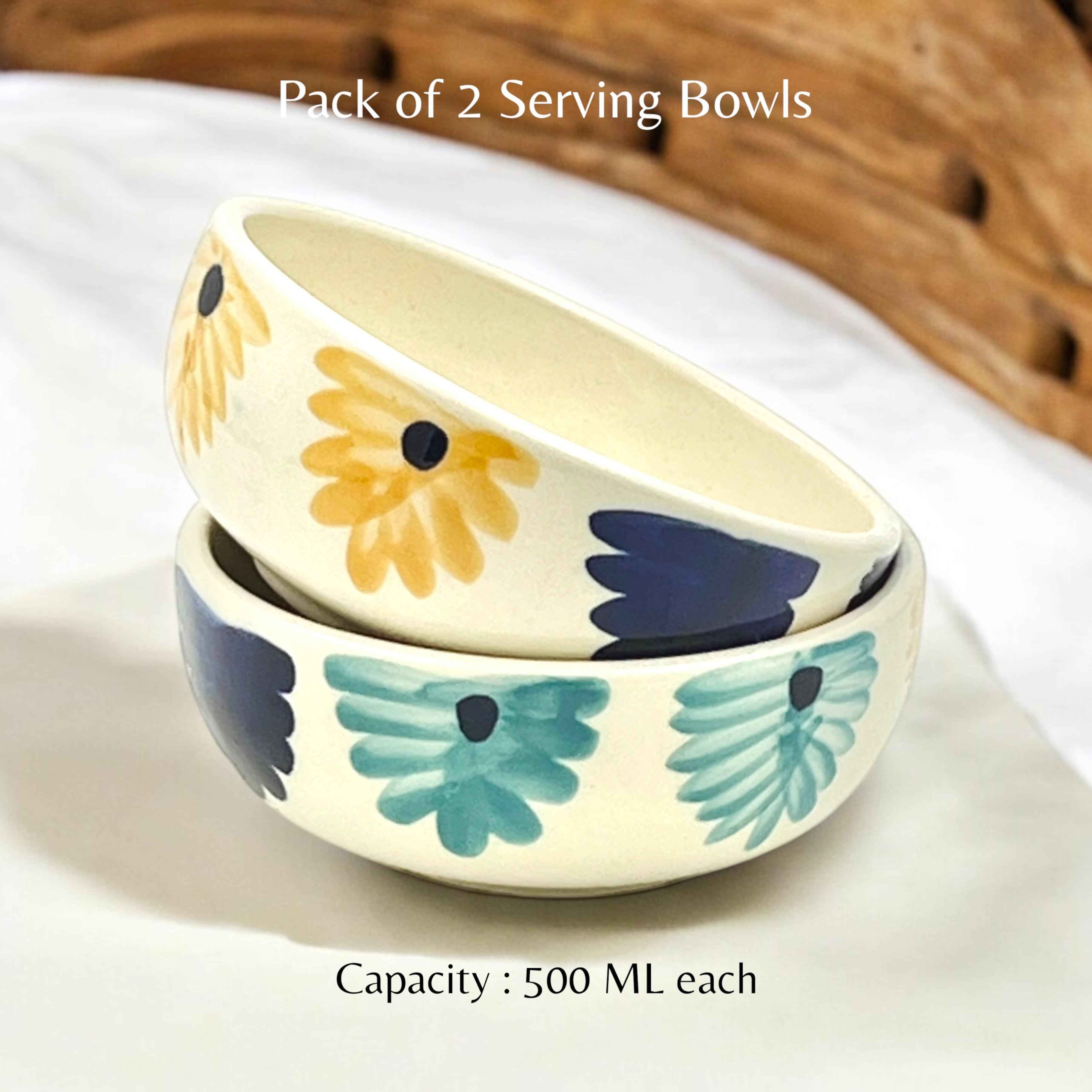 Yellow Blue Flower Soup Bowls - Clayful Homes