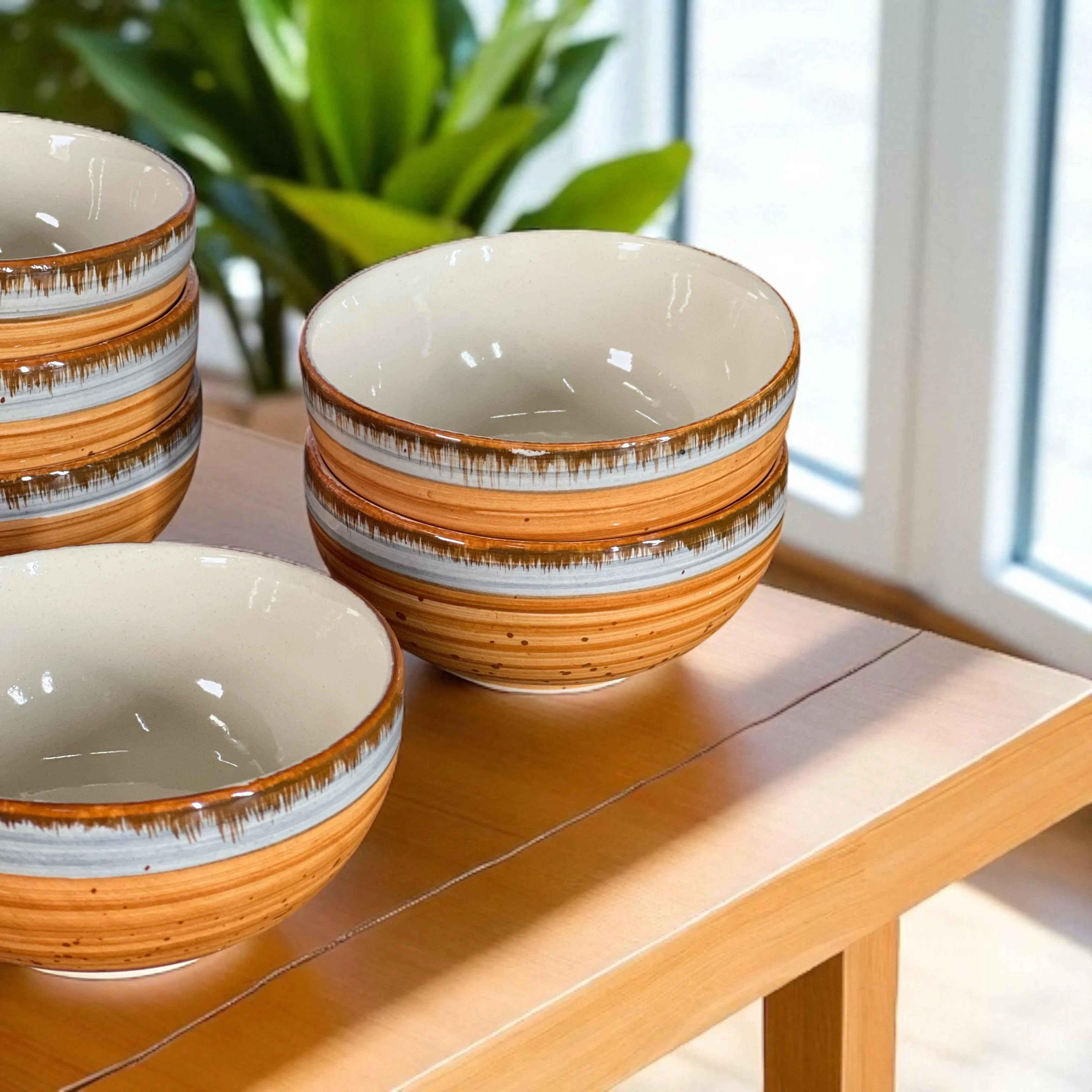 Orange Spiral Ceramic Soup Bowls Set of 6 - Clayful Homes