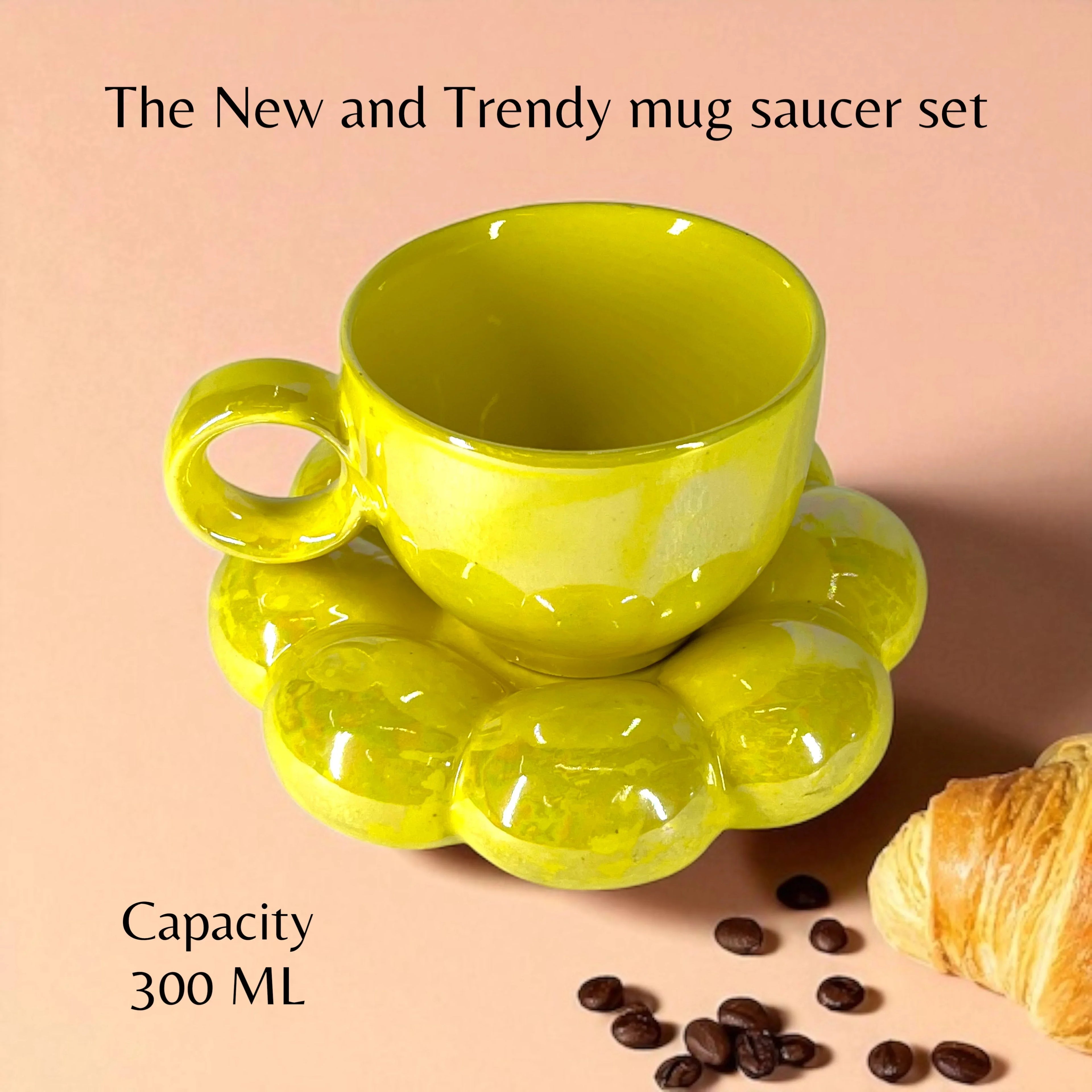 Bubbly Sunflower Coffee Mug & Saucer (Yellow) - Clayful Homes