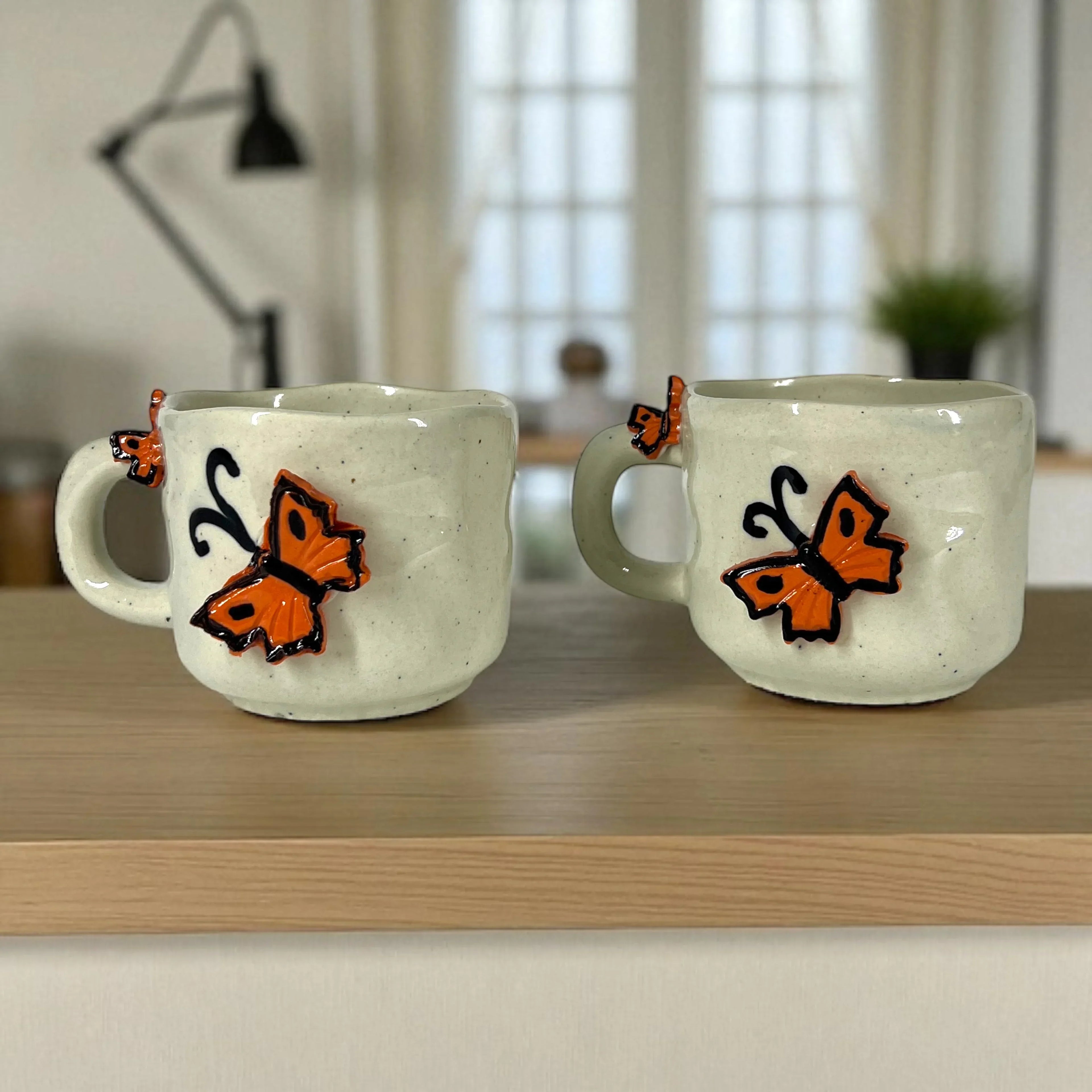 Biggy Butterfly Coffee Mug Set of 2 - Clayful Homes