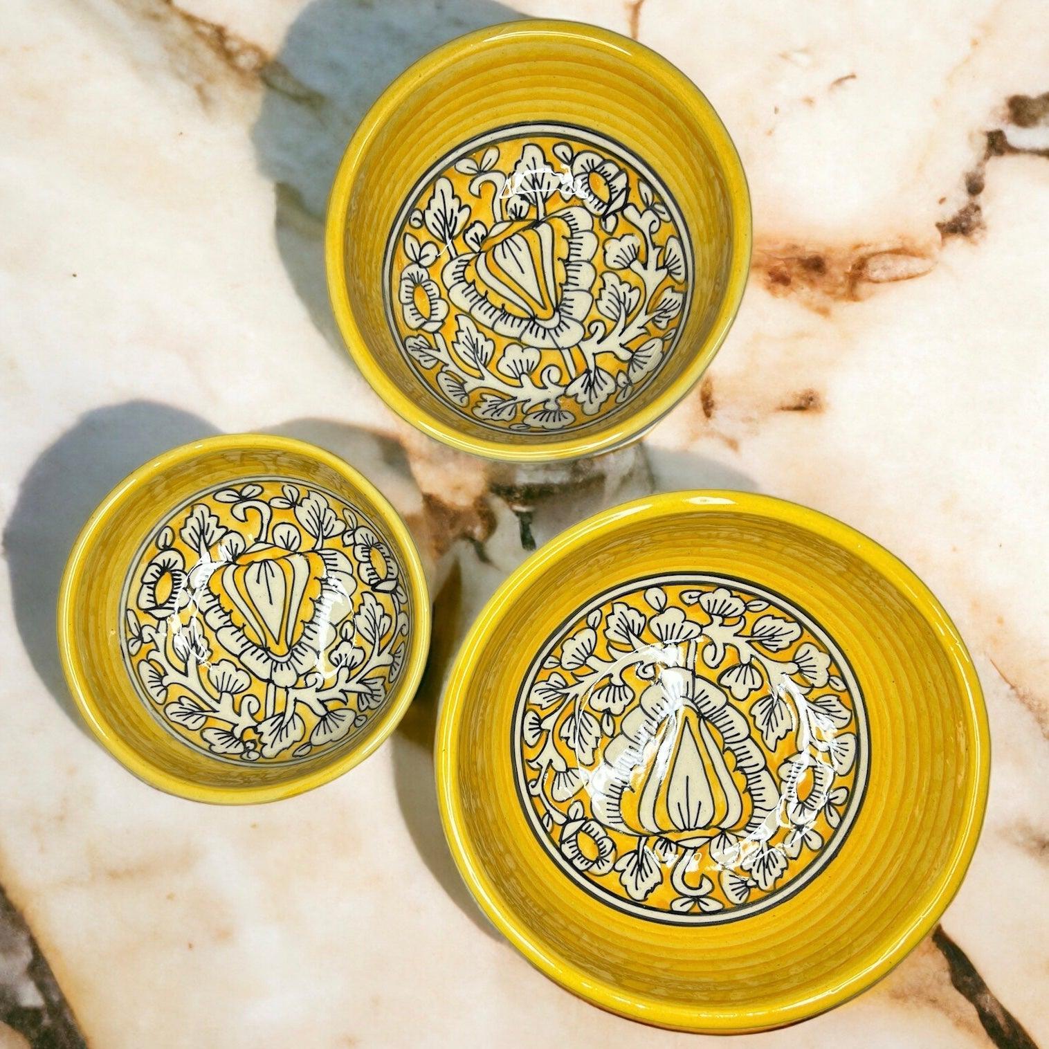 Yellow Mughal Serving Bowls - Clayful Homes