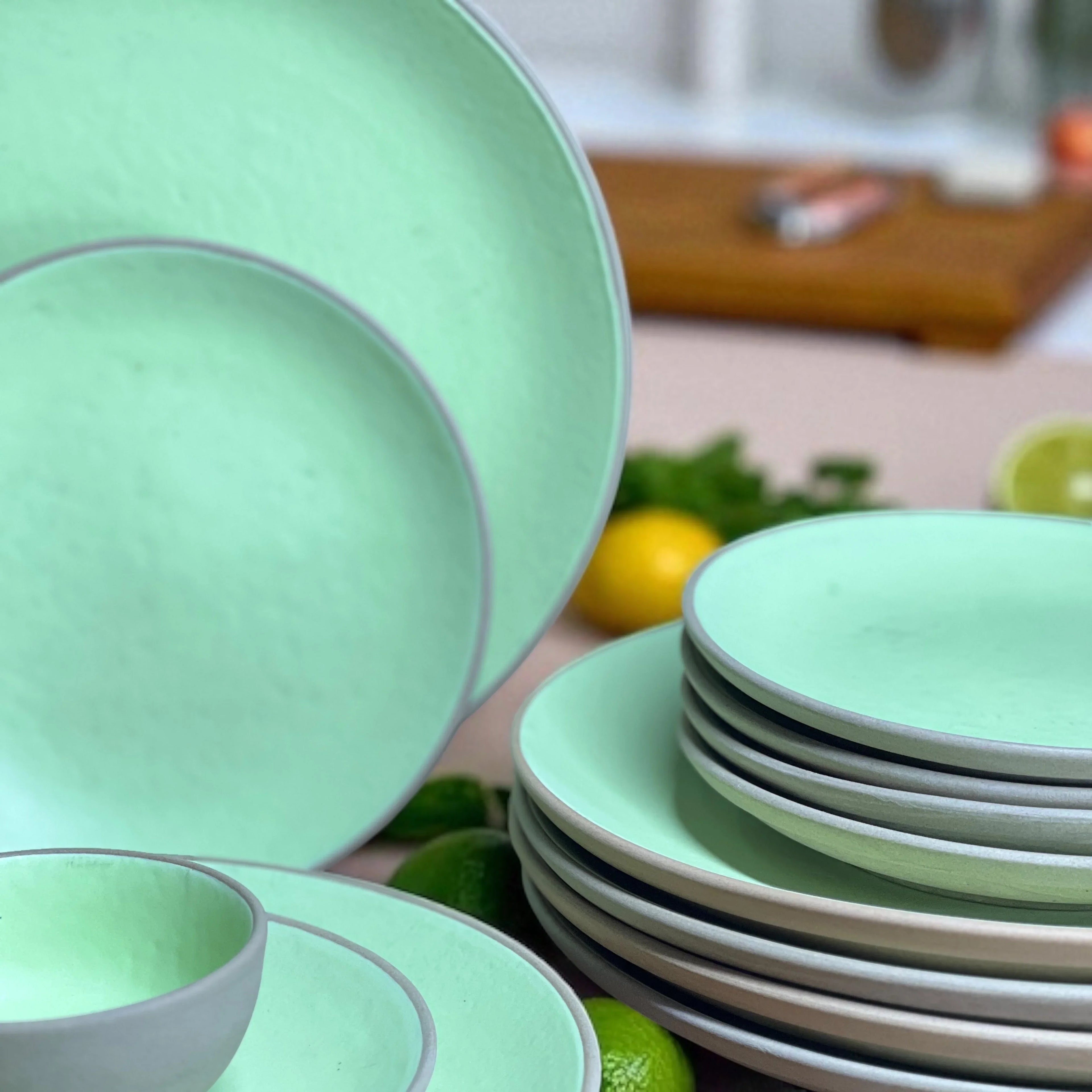 Earthy Mint Dinner set (18pcs) - Clayful Homes