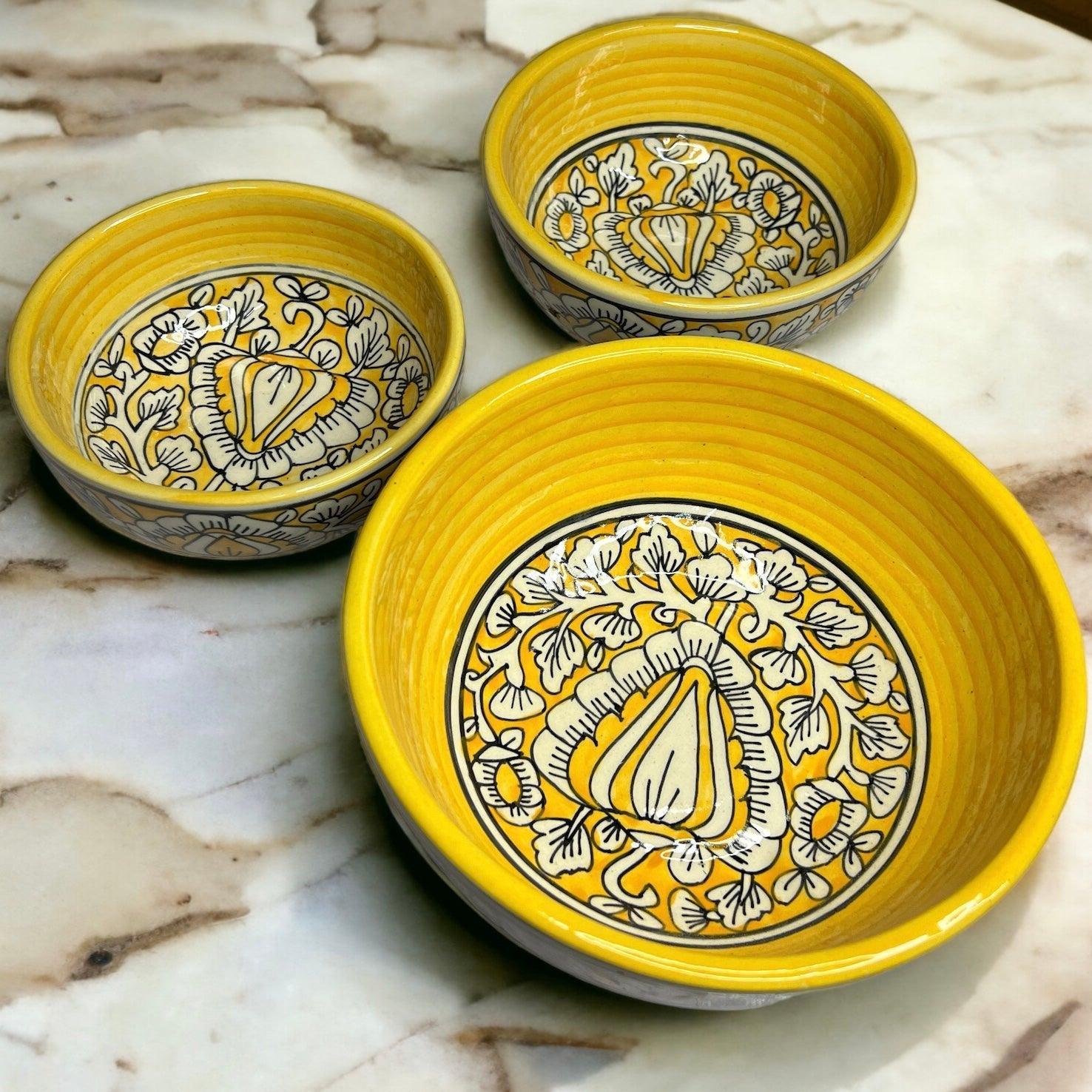 Yellow Mughal Serving Bowls - Clayful Homes