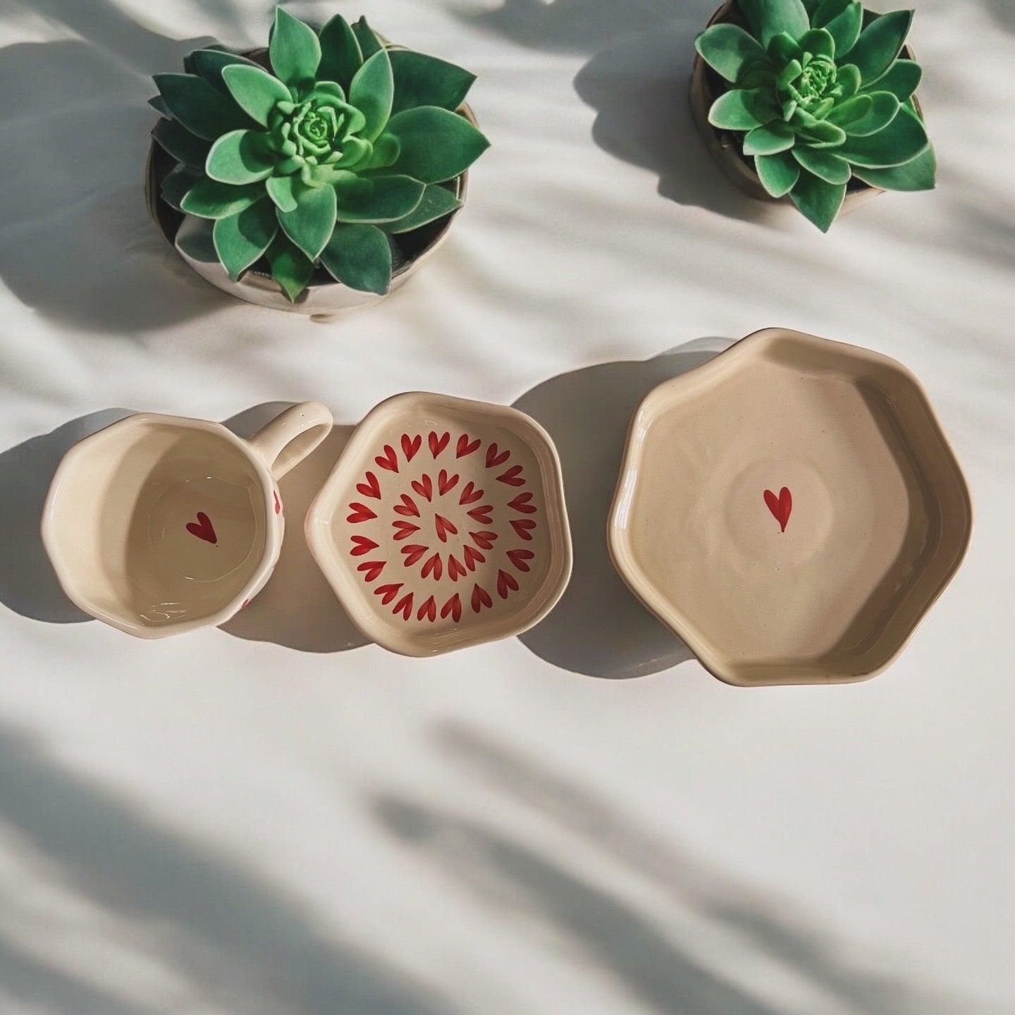 Over the Hearts Coffee Mug and Bowl Set - Clayful Homes