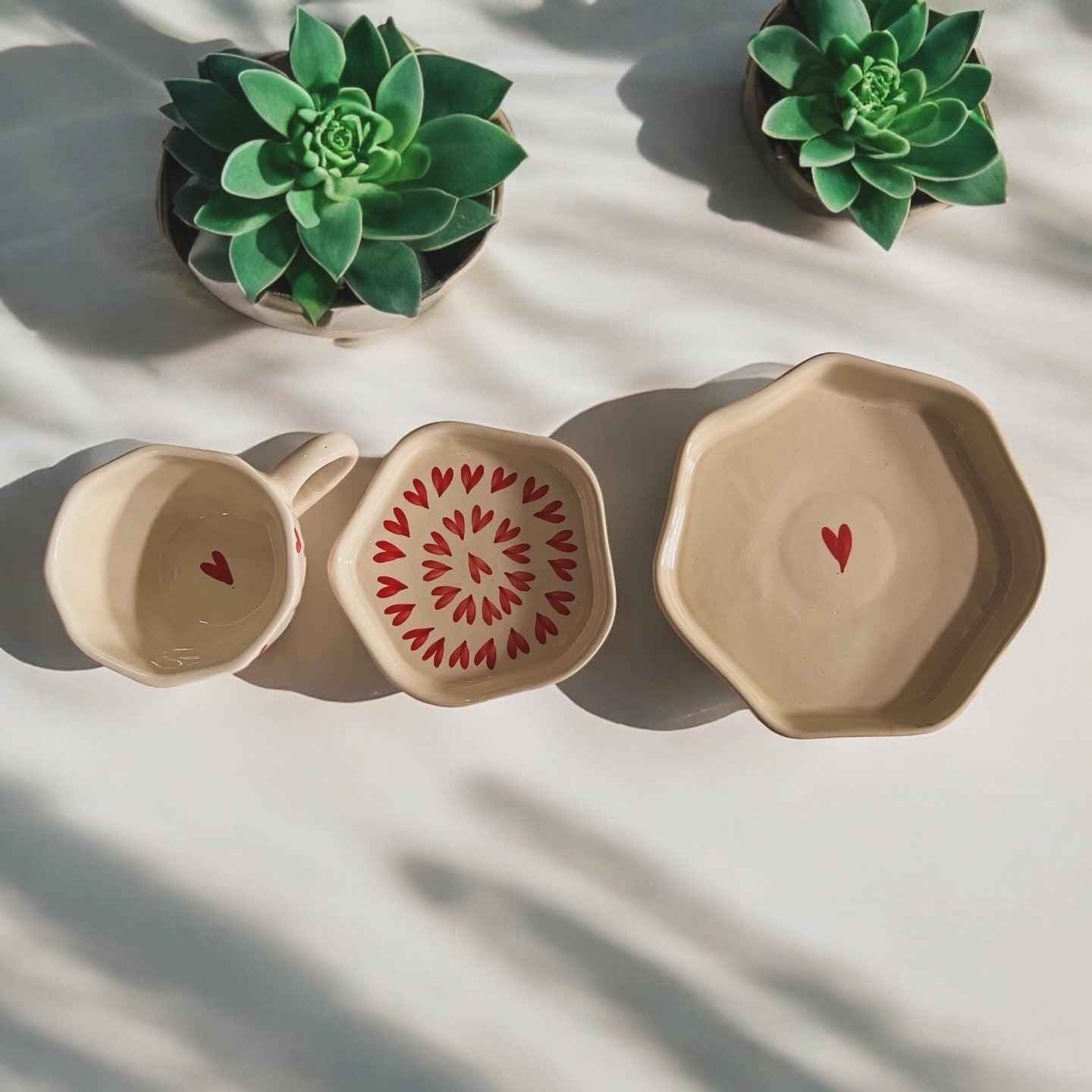 Over the Hearts Coffee Mug and Bowl Set - Clayful Homes
