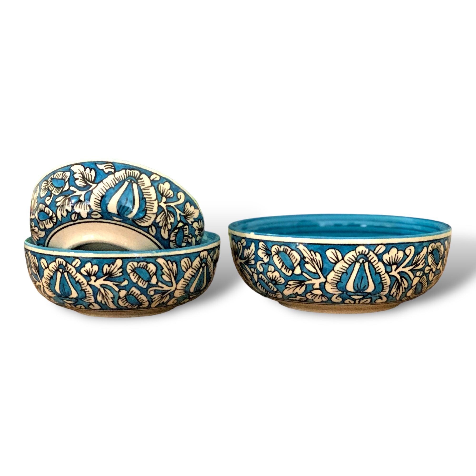 Sky Blue Mughal Art Bowl Set of 3 - Clayful Homes