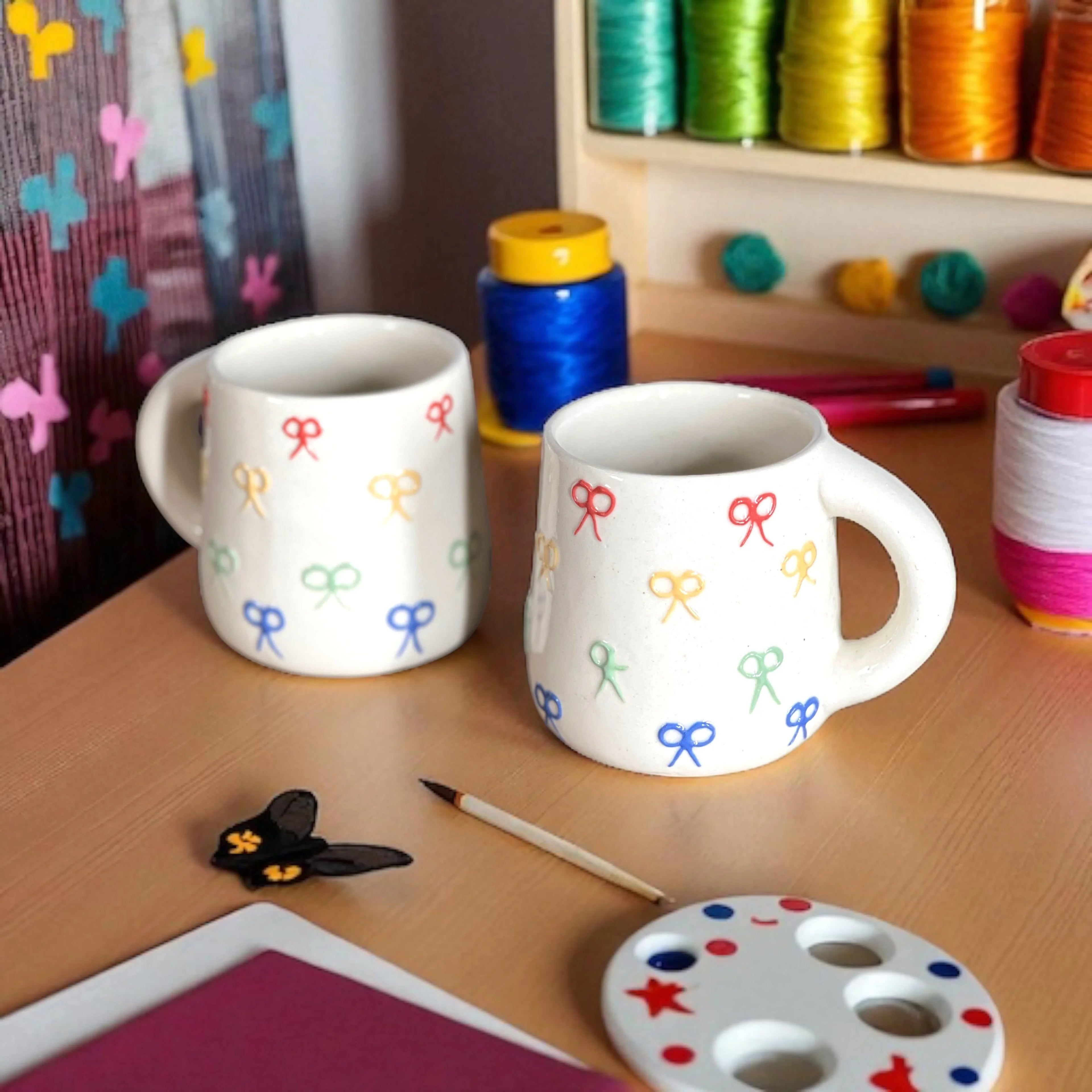 Two Rainbow Ribbon Mugs - Clayful Homes