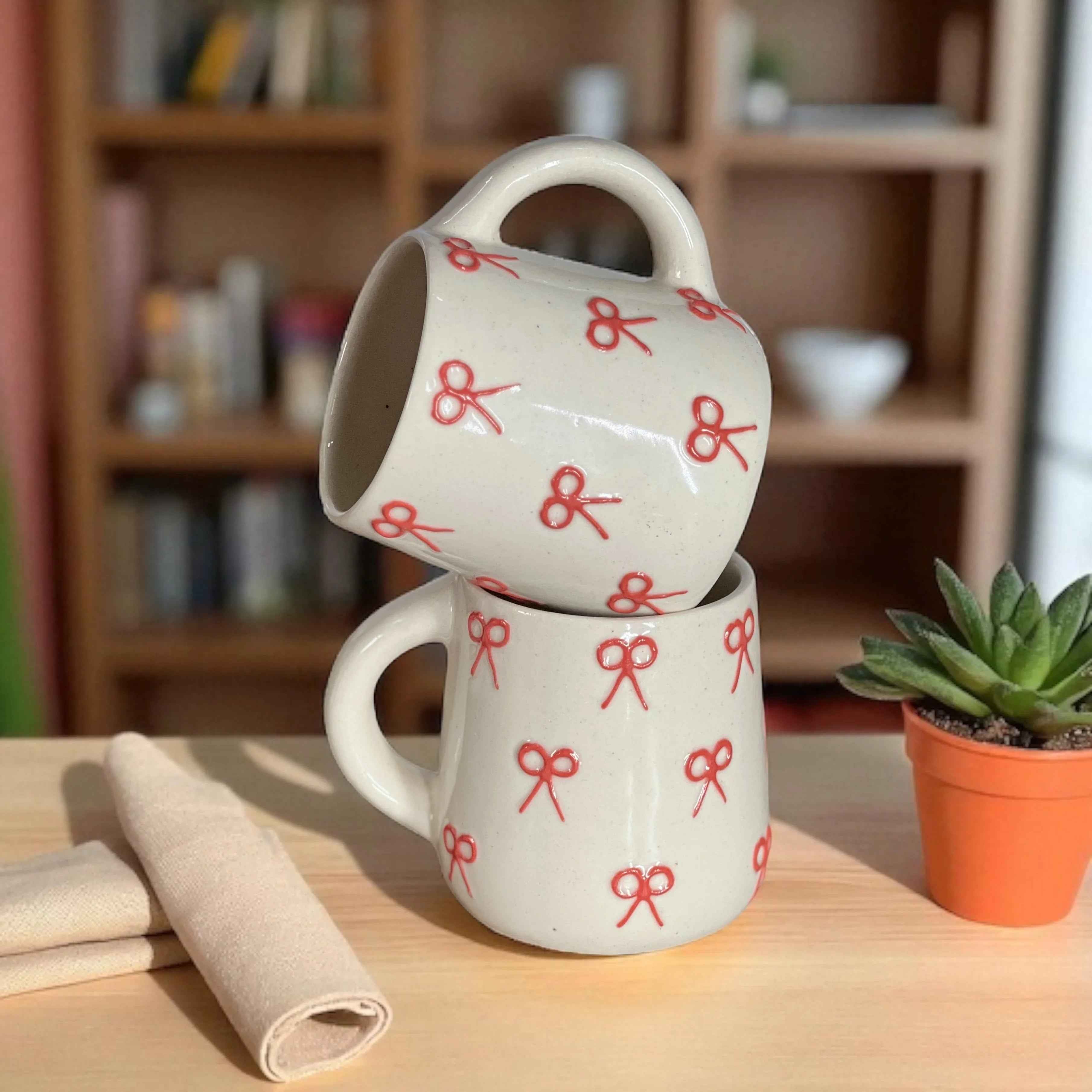 Two Pink Ribbon Coffee Mugs - Clayful Homes