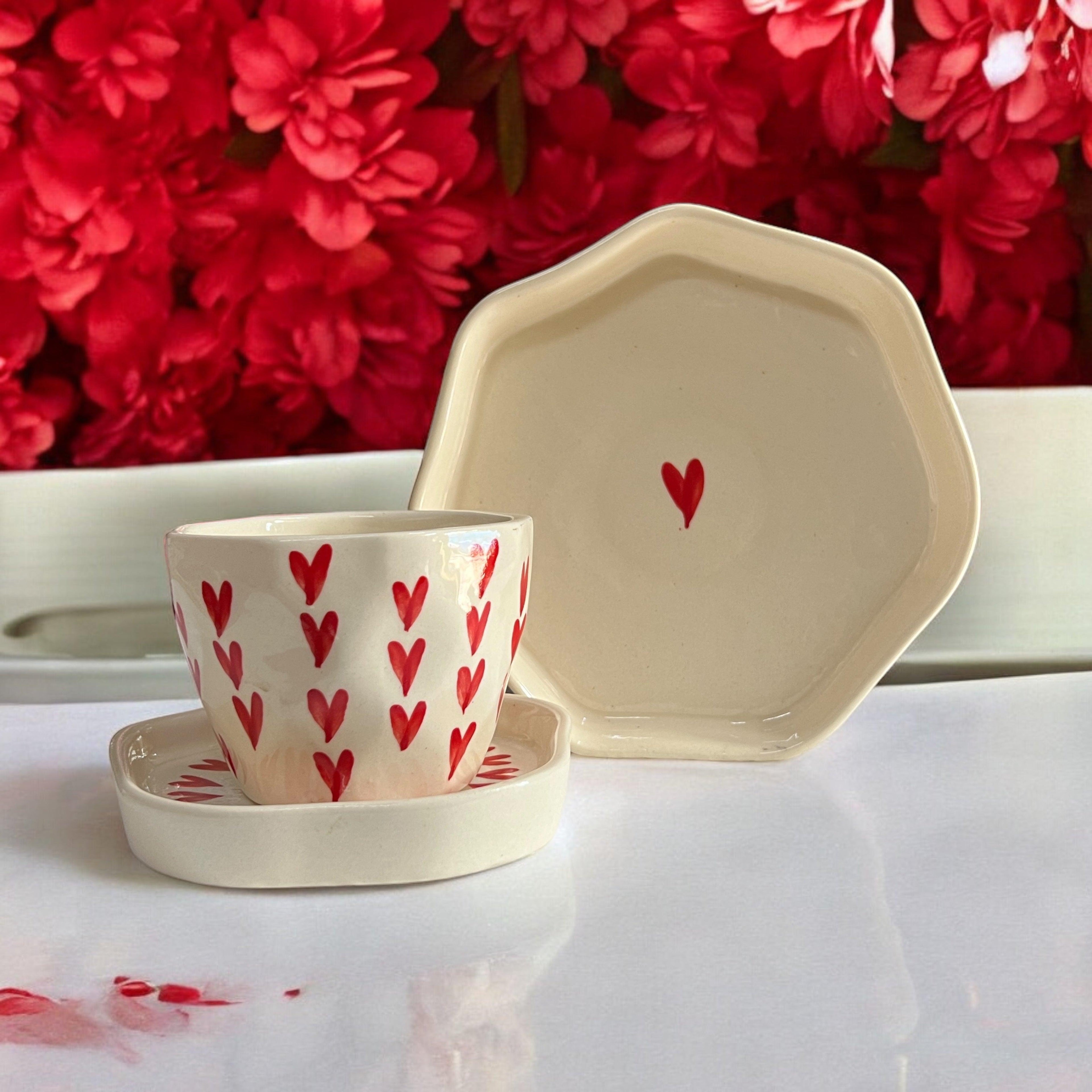 Over the Hearts Coffee Mug and Bowl Set - Clayful Homes