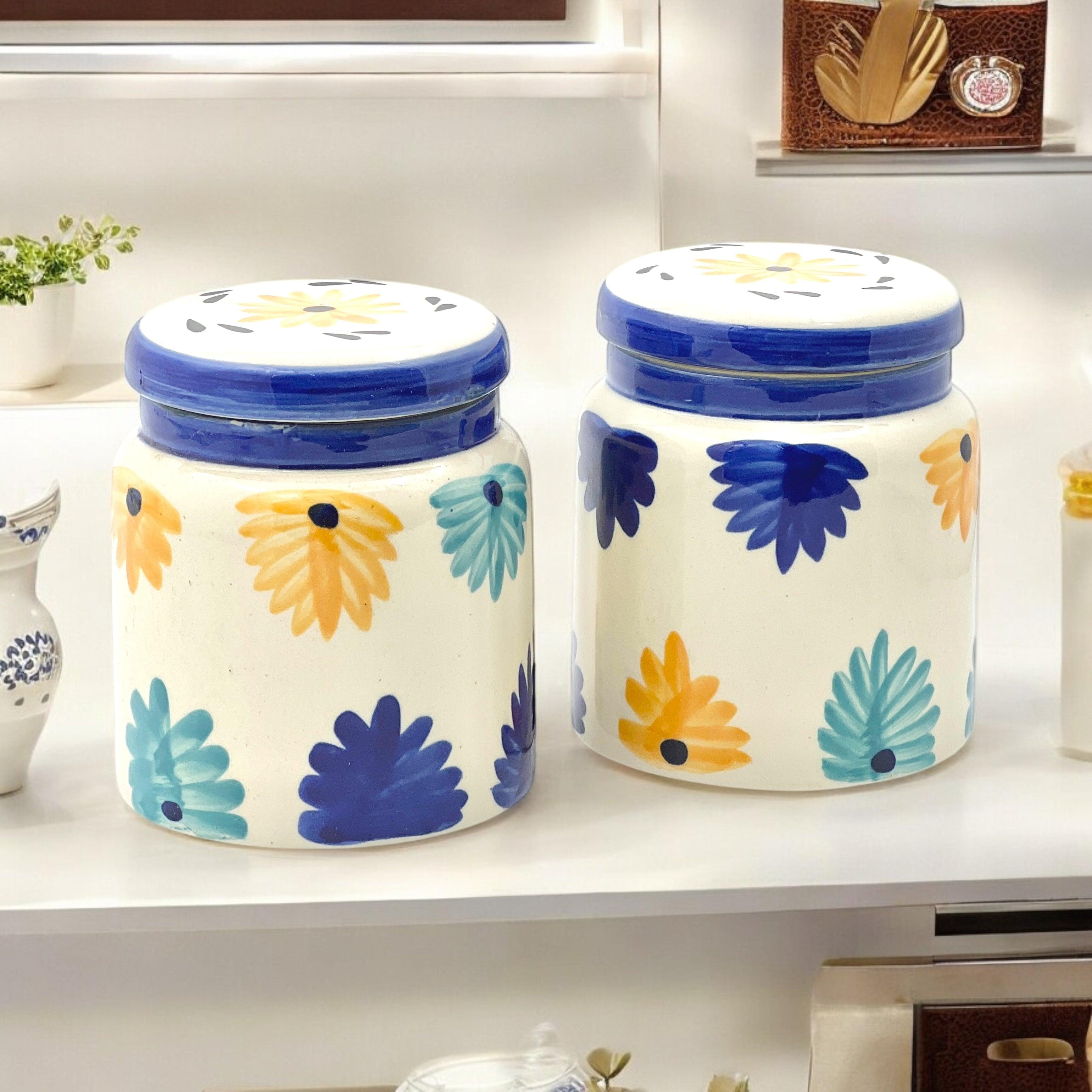 Yellow & Blue Floral Jars - Clayful Homes