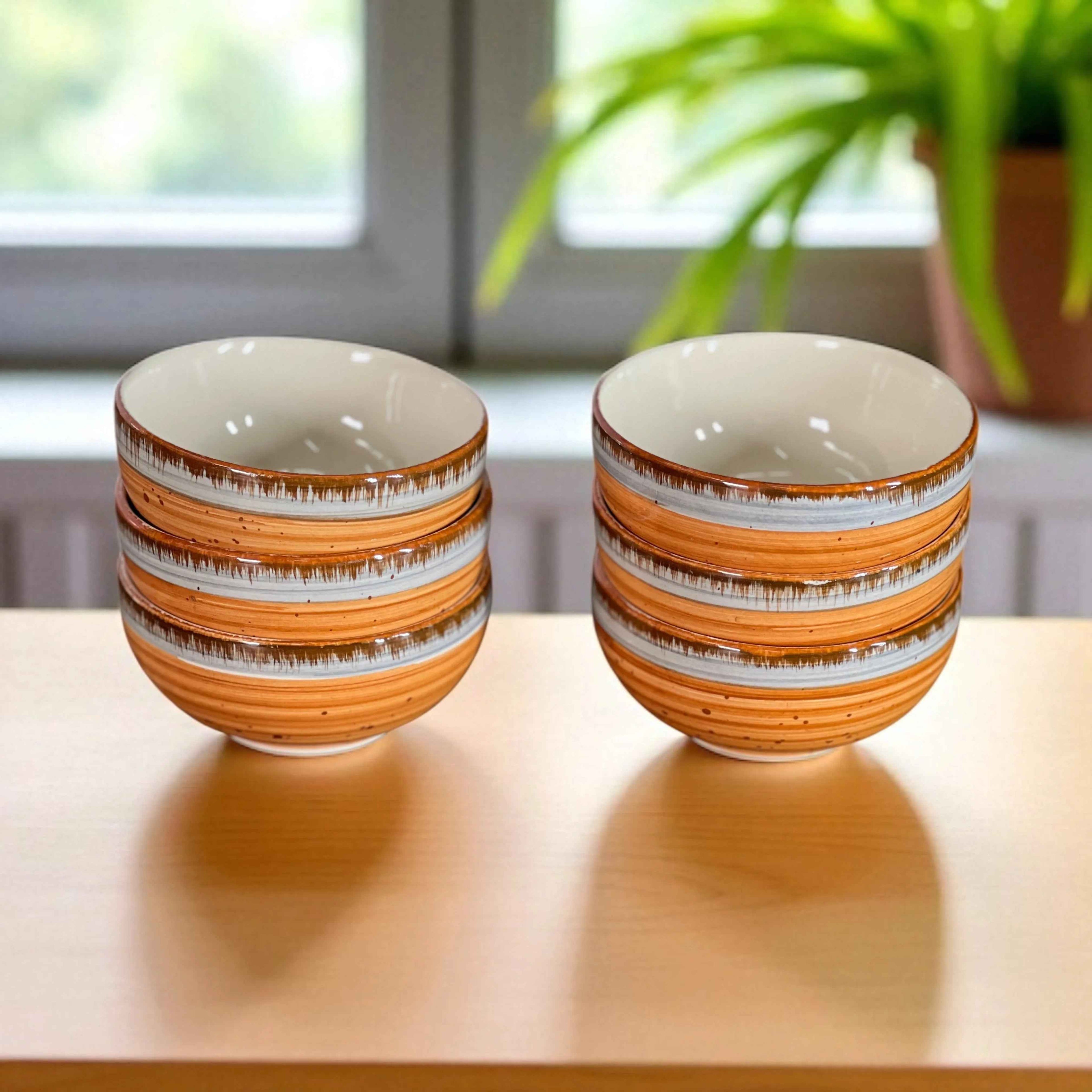 Orange Spiral Ceramic Soup Bowls Set of 6 - Clayful Homes