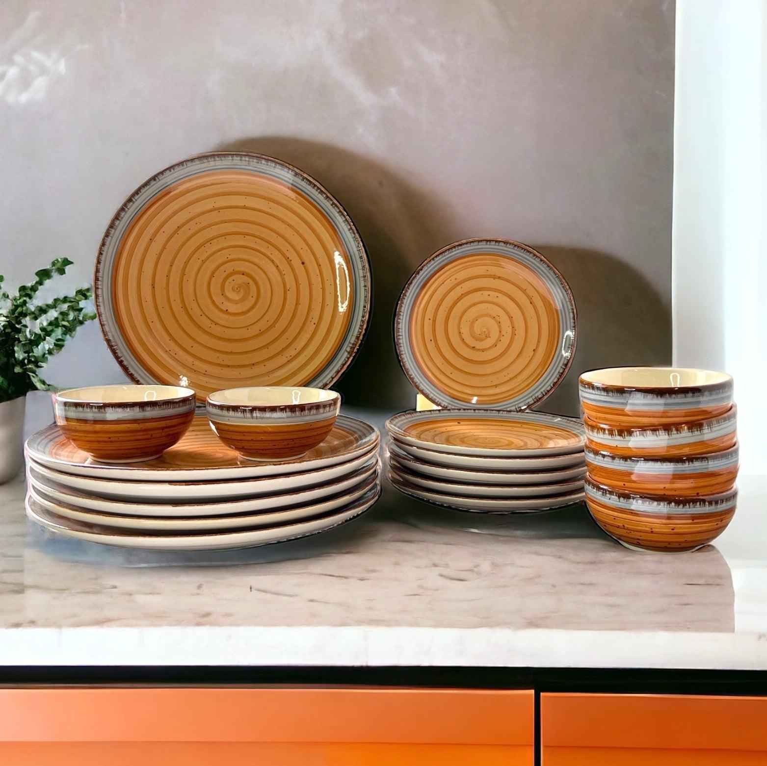 Brown & Grey Dinner Set (18 Pcs) - Clayful Homes