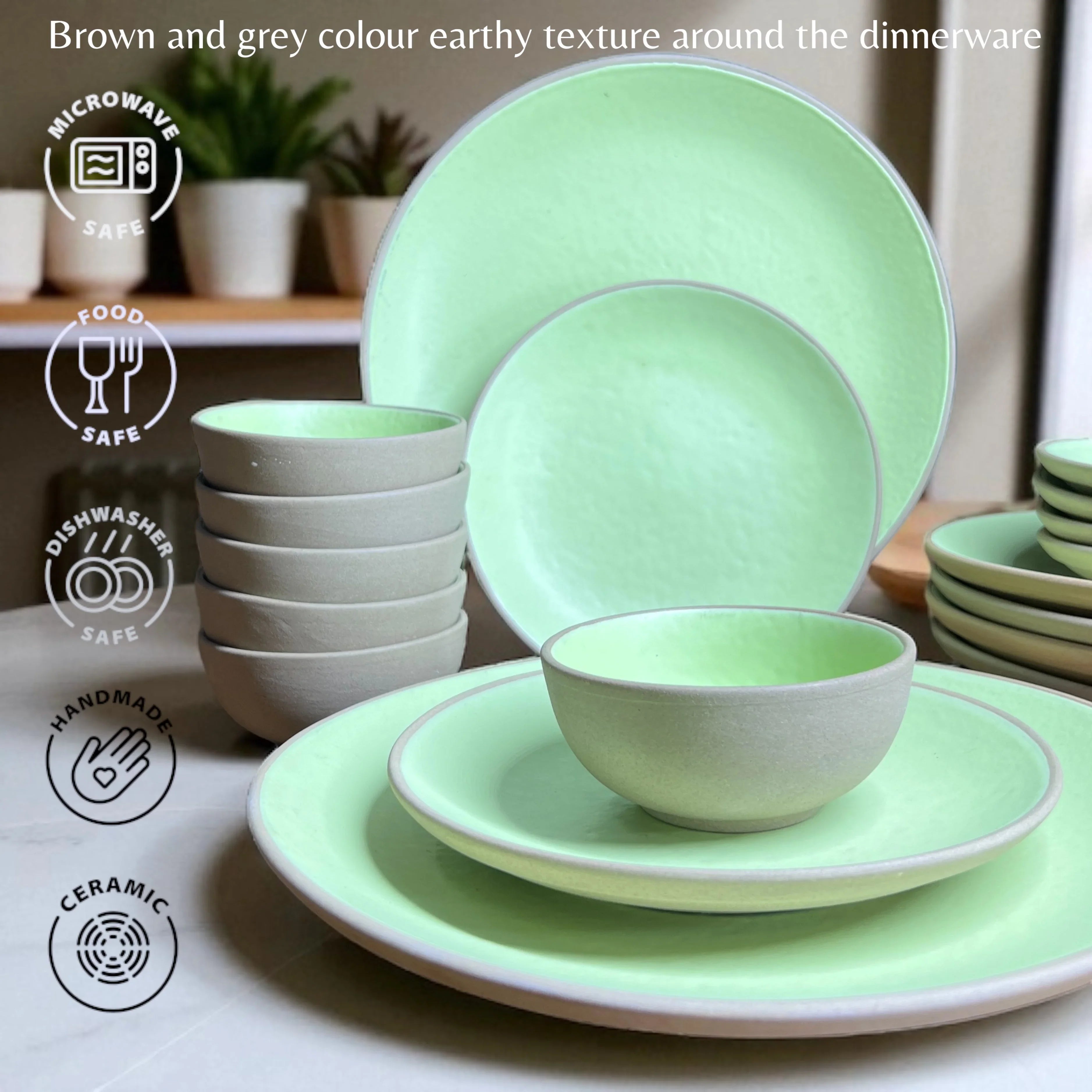 Earthy Mint Dinner set (18pcs) - Clayful Homes